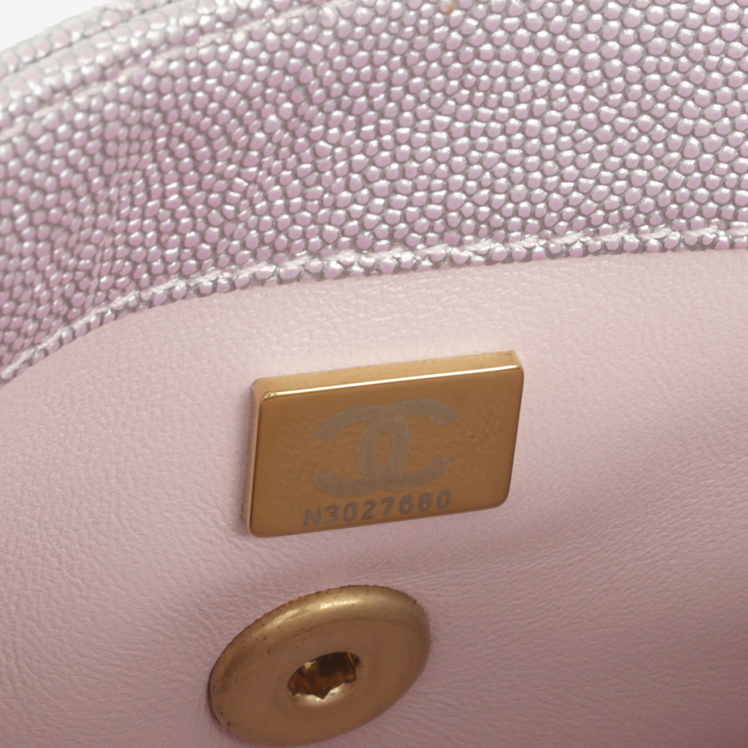 Chanel Mini Coco Handle - Iridescent Lilac Caviar | Champagne Gold Hardware - Image 6