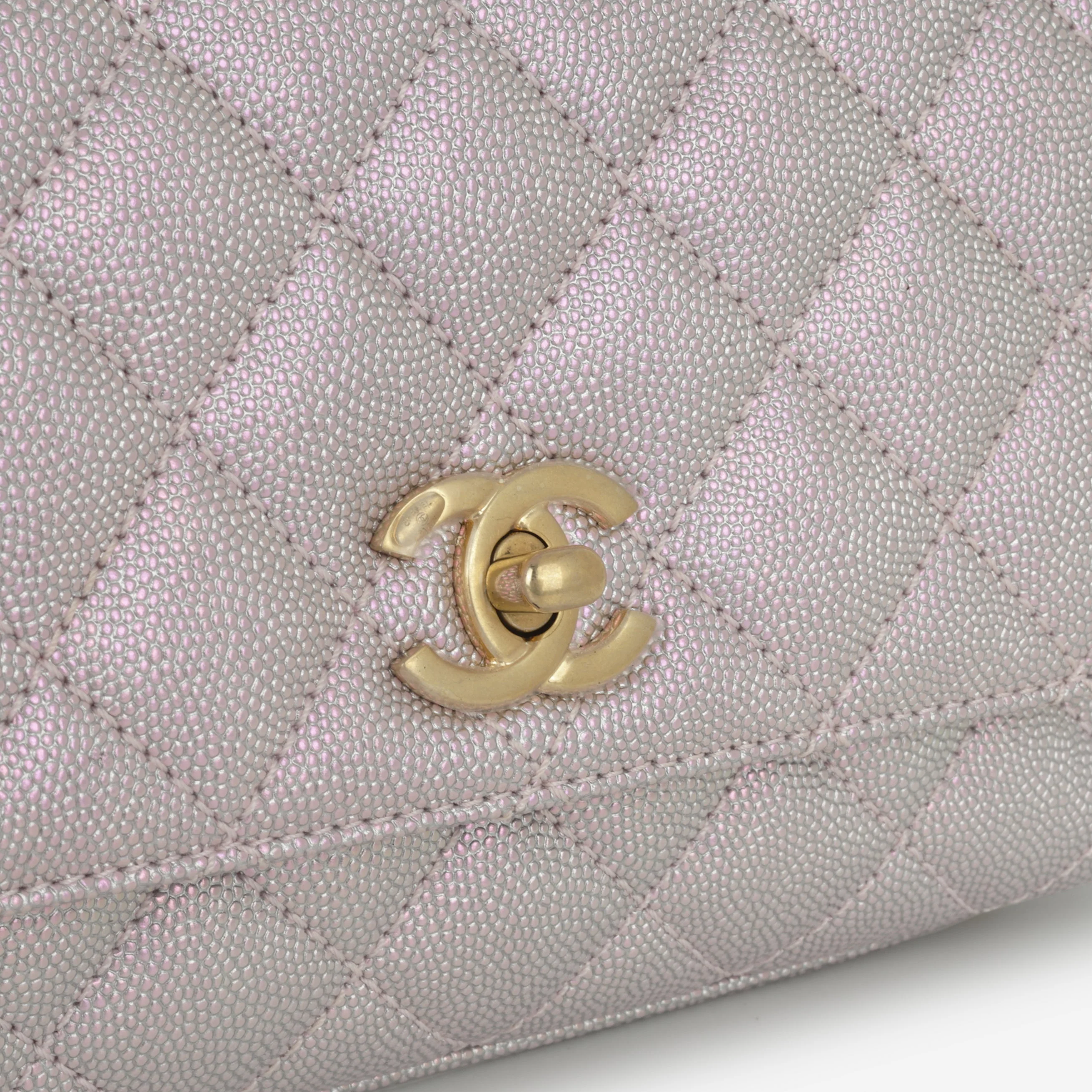 Chanel Mini Coco Handle - Iridescent Lilac Caviar | Champagne Gold Hardware - Image 7