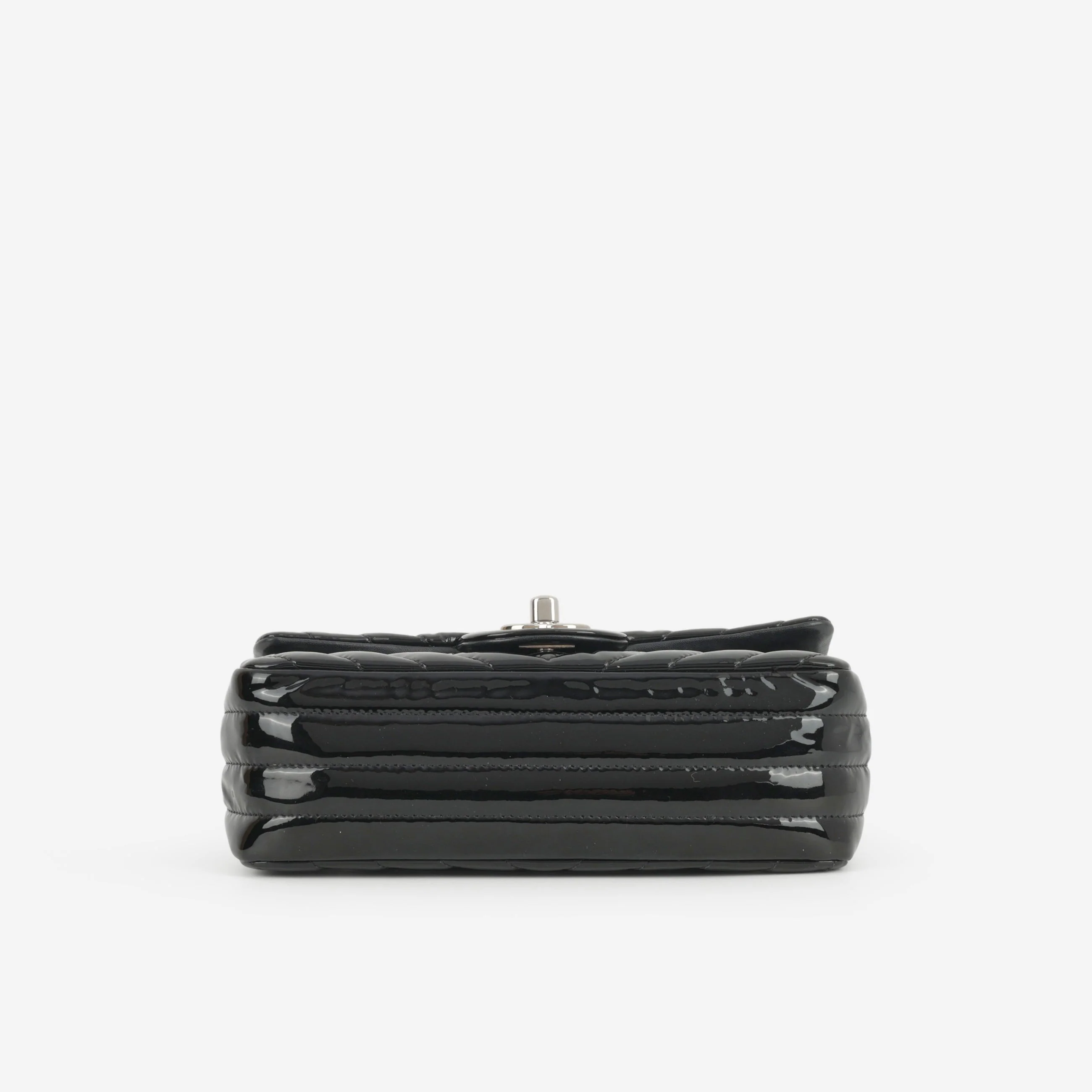 Chanel Mini Flap Rectangular - Black Chevron Patent Calfskin | Silver Hardware - Image 3