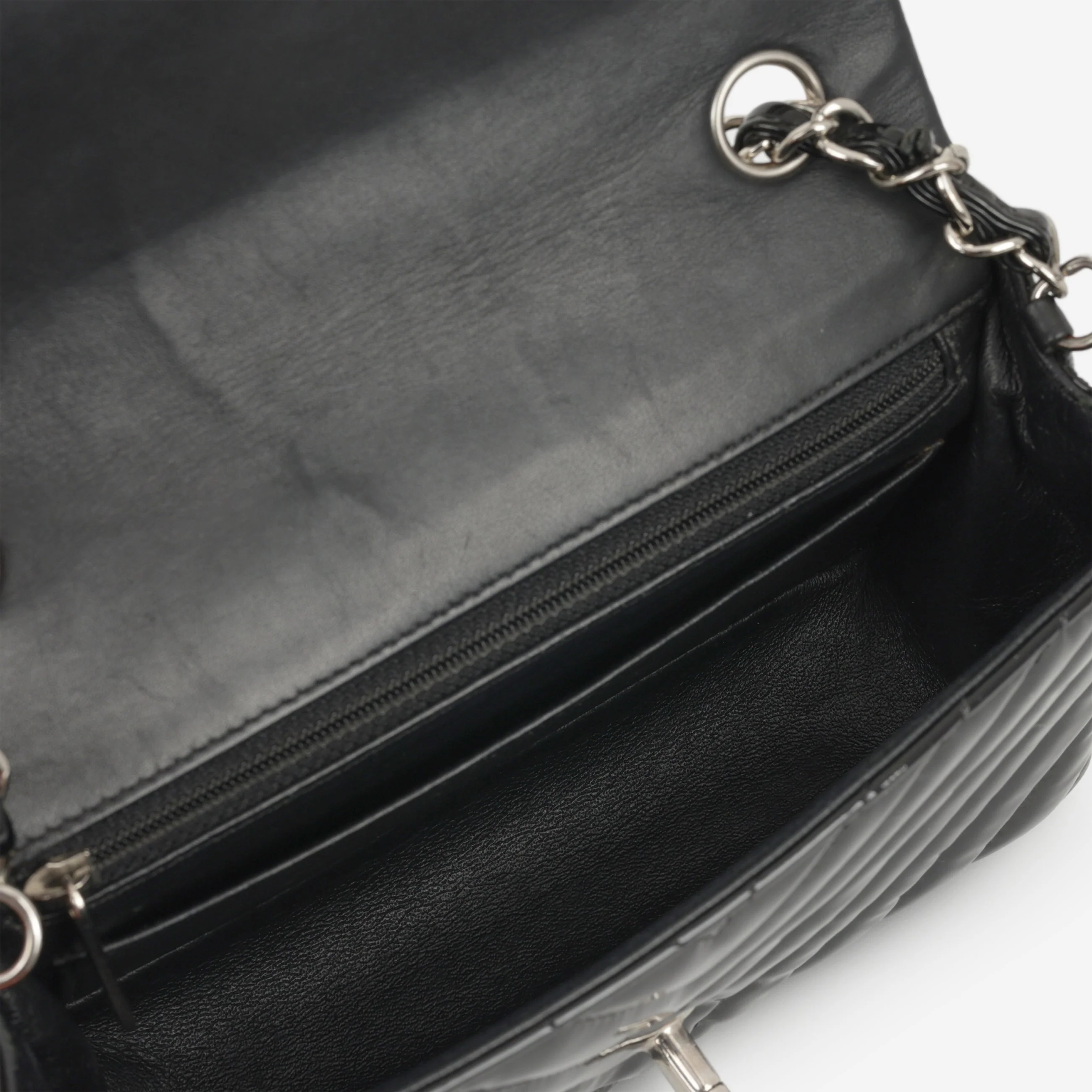 Chanel Mini Flap Rectangular - Black Chevron Patent Calfskin | Silver Hardware - Image 5