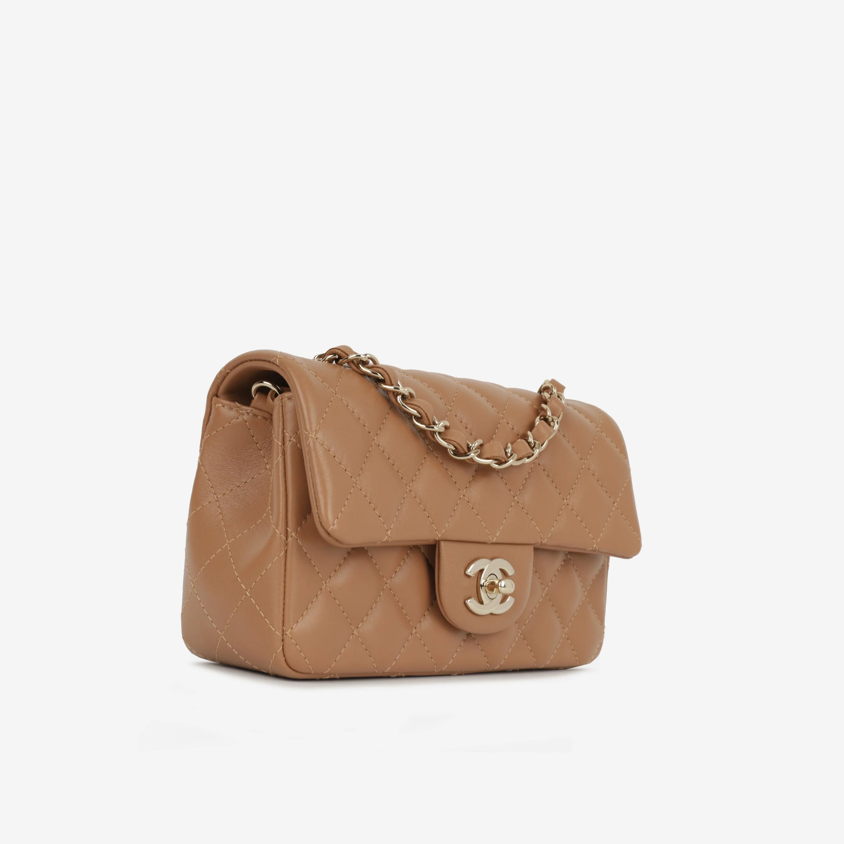 Chanel Mini Flap Rectangular - Caramel Lambskin | Champagne Gold Hardware - Image 2