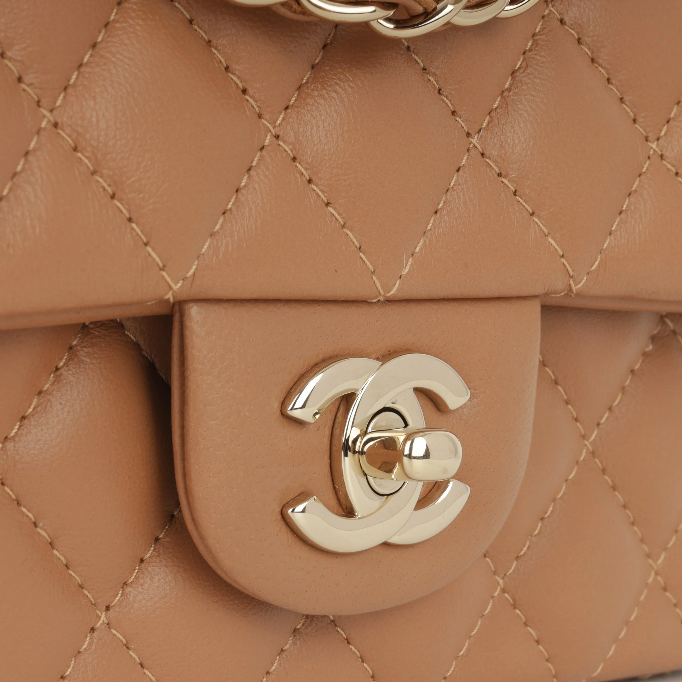 Chanel Mini Flap Rectangular - Caramel Lambskin | Champagne Gold Hardware - Image 6