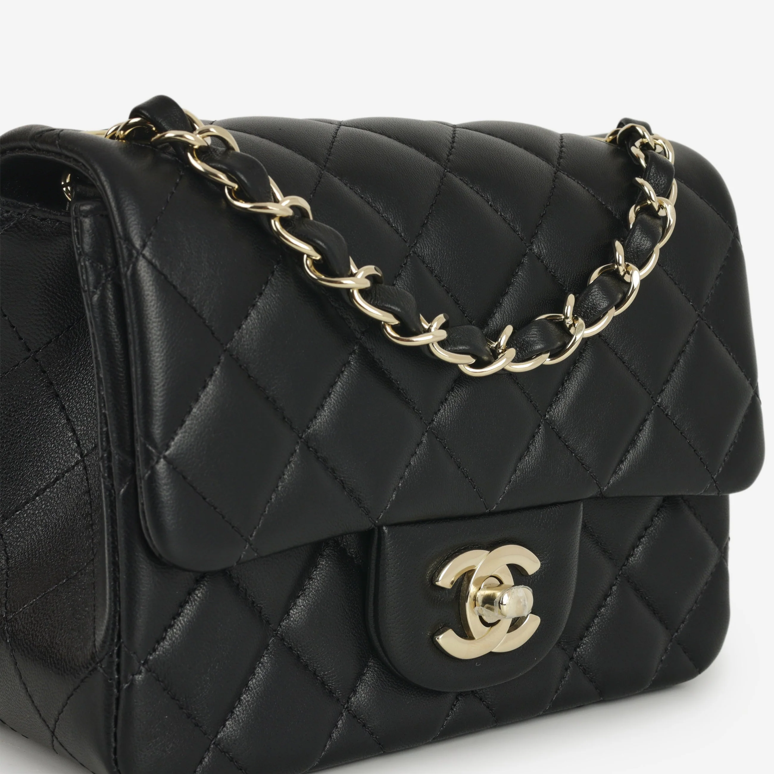 Chanel Mini Flap Square - Black Lambskin | Champagne Gold Hardware - Image 7