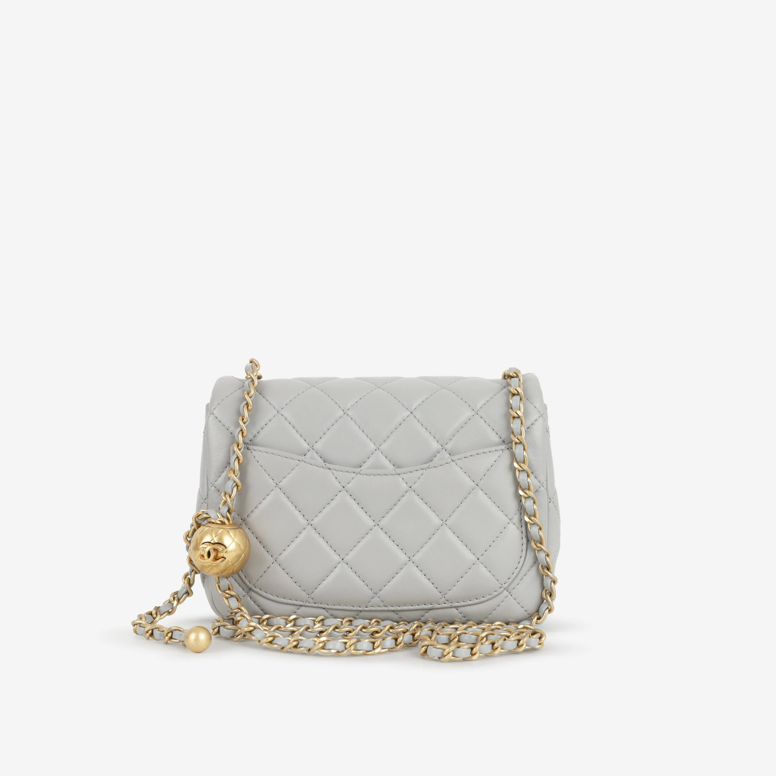 Chanel Mini Flap Square Pearl Crush - Grey Lambskin | Gold Hardware - Image 2