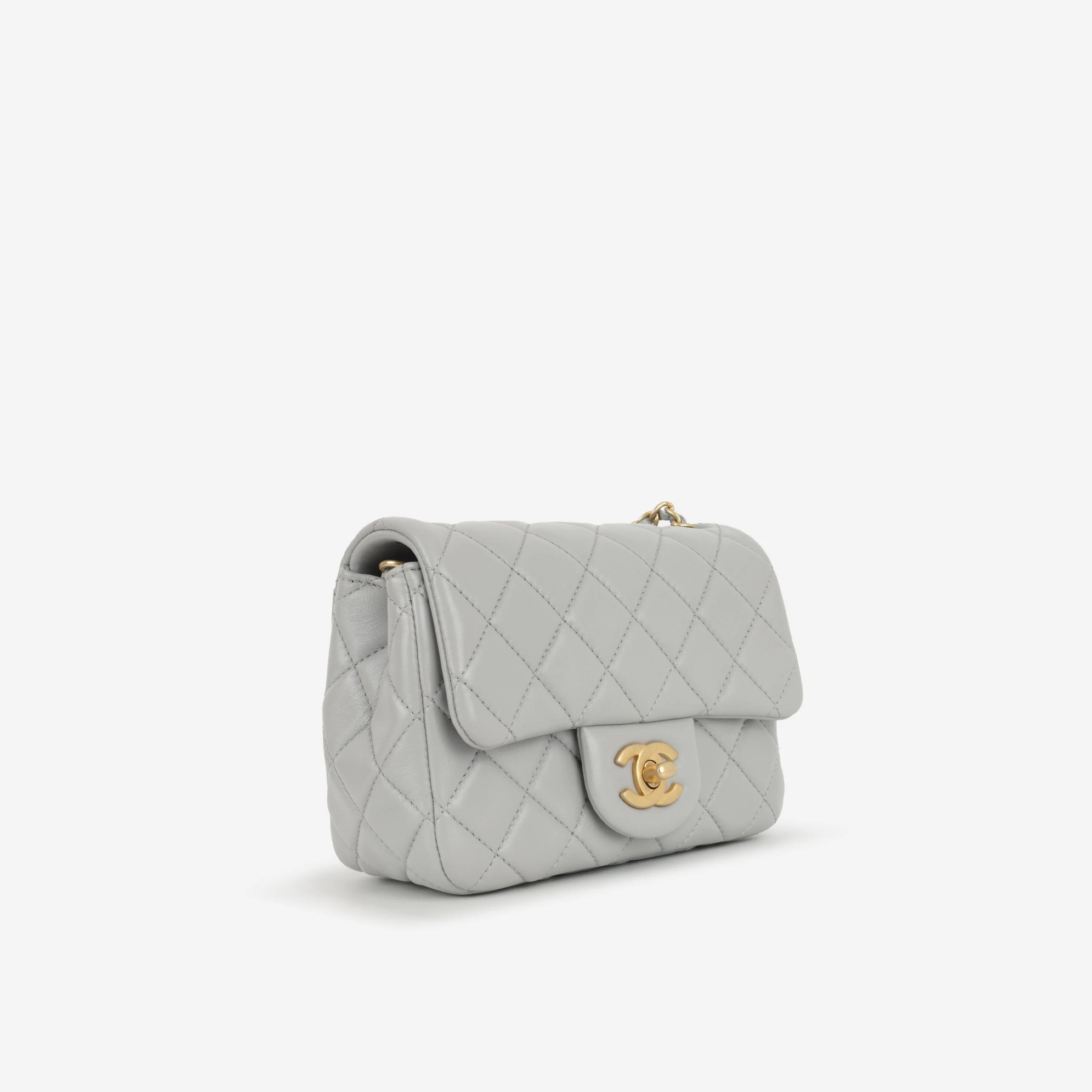 Chanel Mini Flap Square Pearl Crush - Grey Lambskin | Gold Hardware - Image 3
