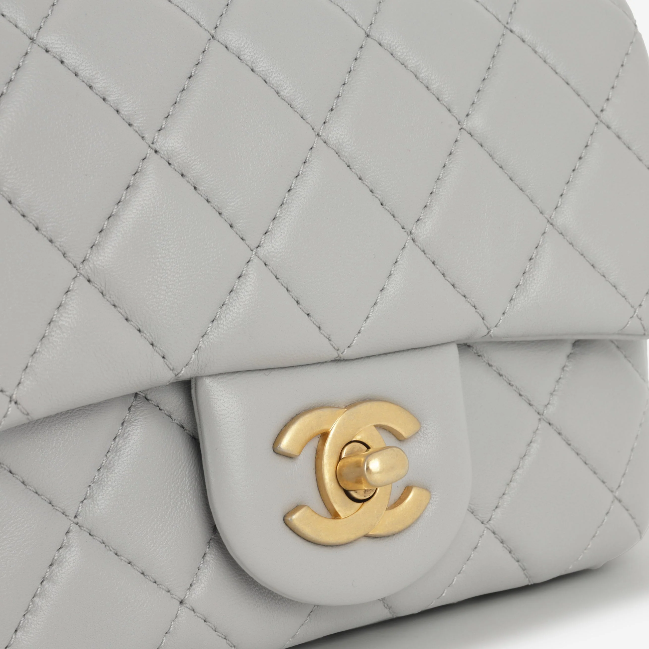 Chanel Mini Flap Square Pearl Crush - Grey Lambskin | Gold Hardware - Image 7