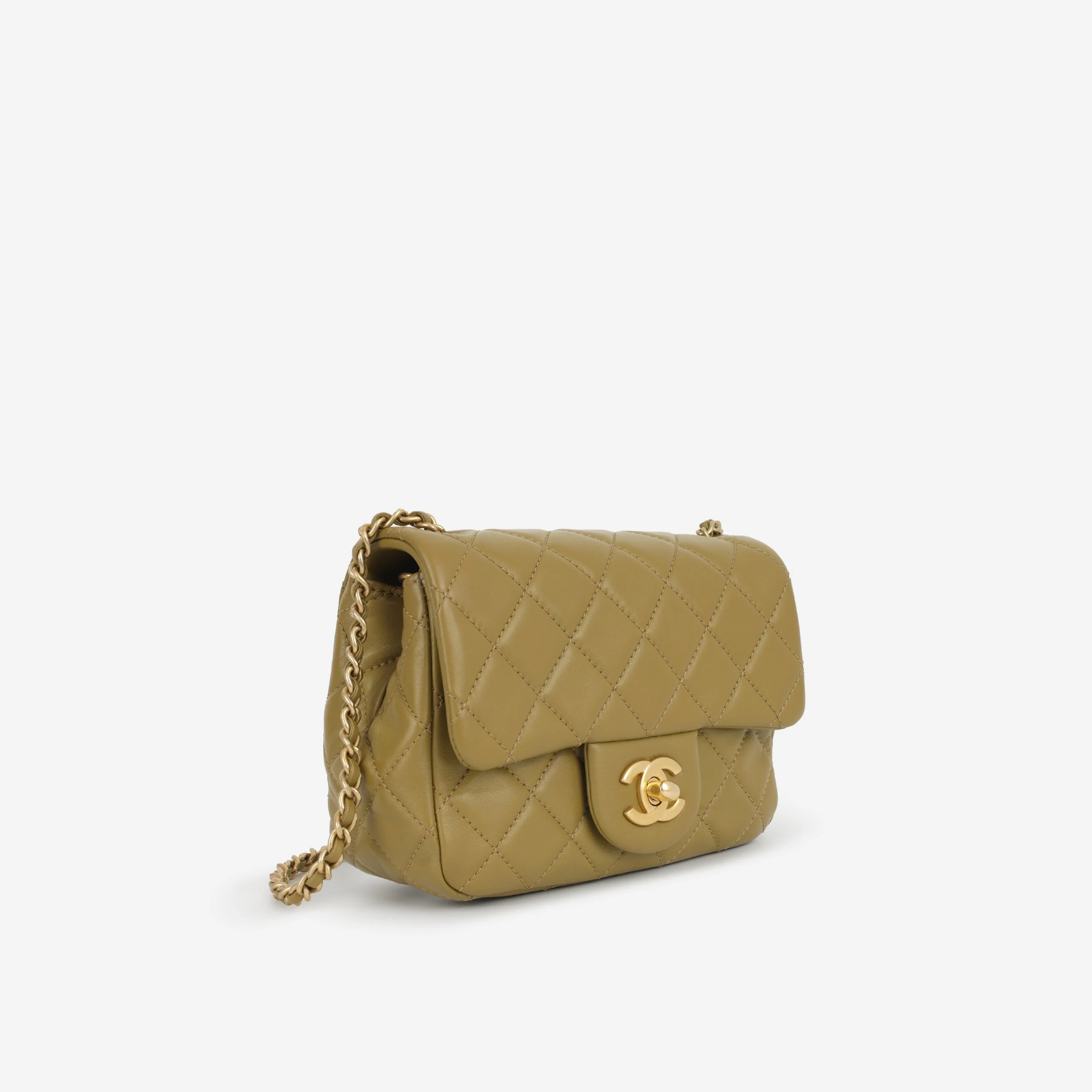 Chanel Mini Flap Square Pearl Crush - Olive Green Lambskin | Gold Hardware - Image 2