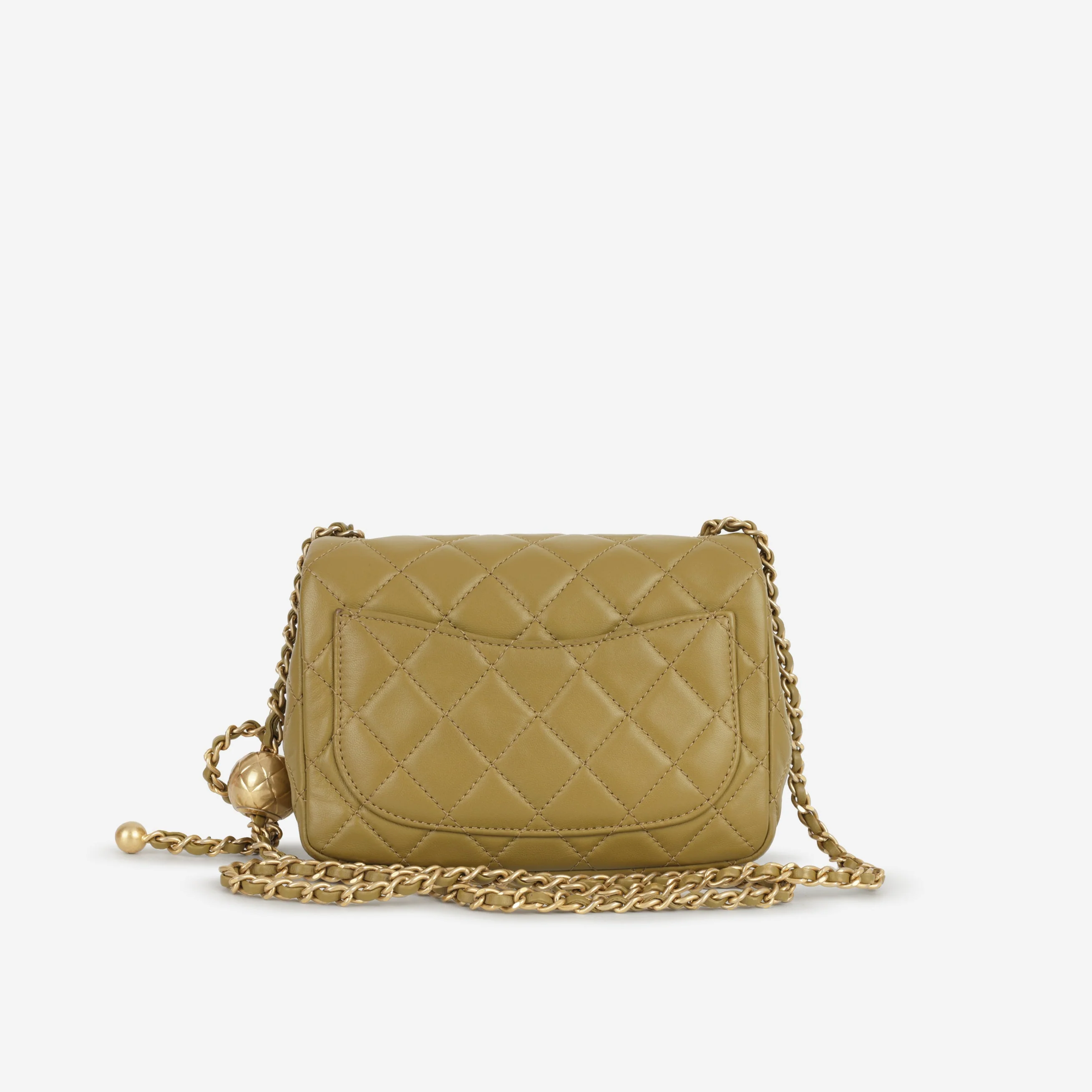 Chanel Mini Flap Square Pearl Crush - Olive Green Lambskin | Gold Hardware - Image 3