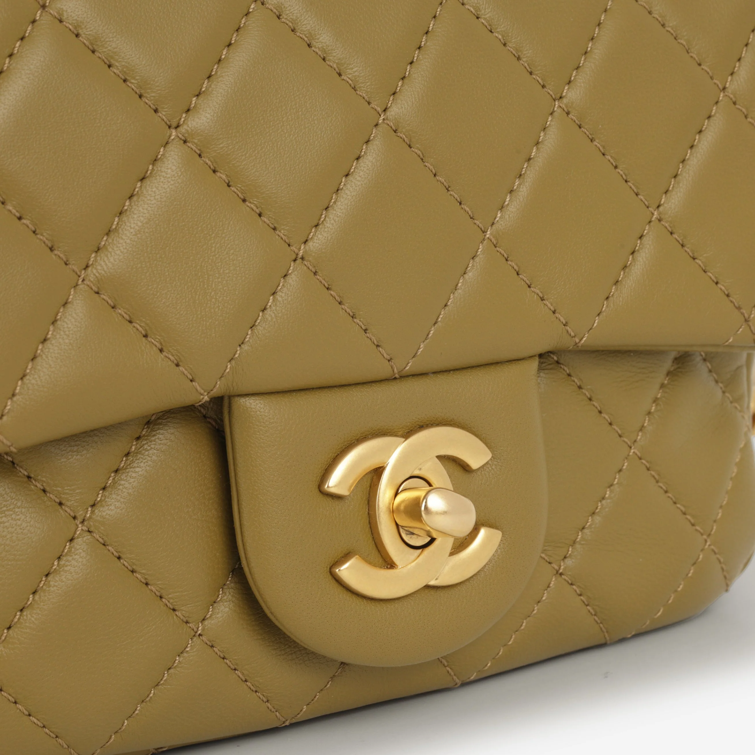 Chanel Mini Flap Square Pearl Crush - Olive Green Lambskin | Gold Hardware - Image 7