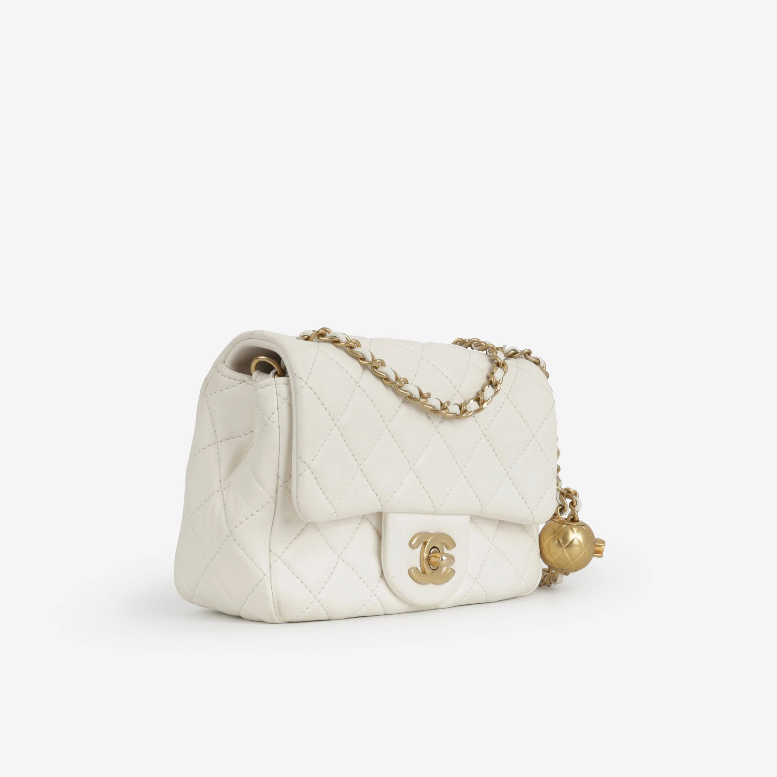 Chanel Mini Flap Square Pearl Crush - White Lambskin | Gold Hardware - Image 2