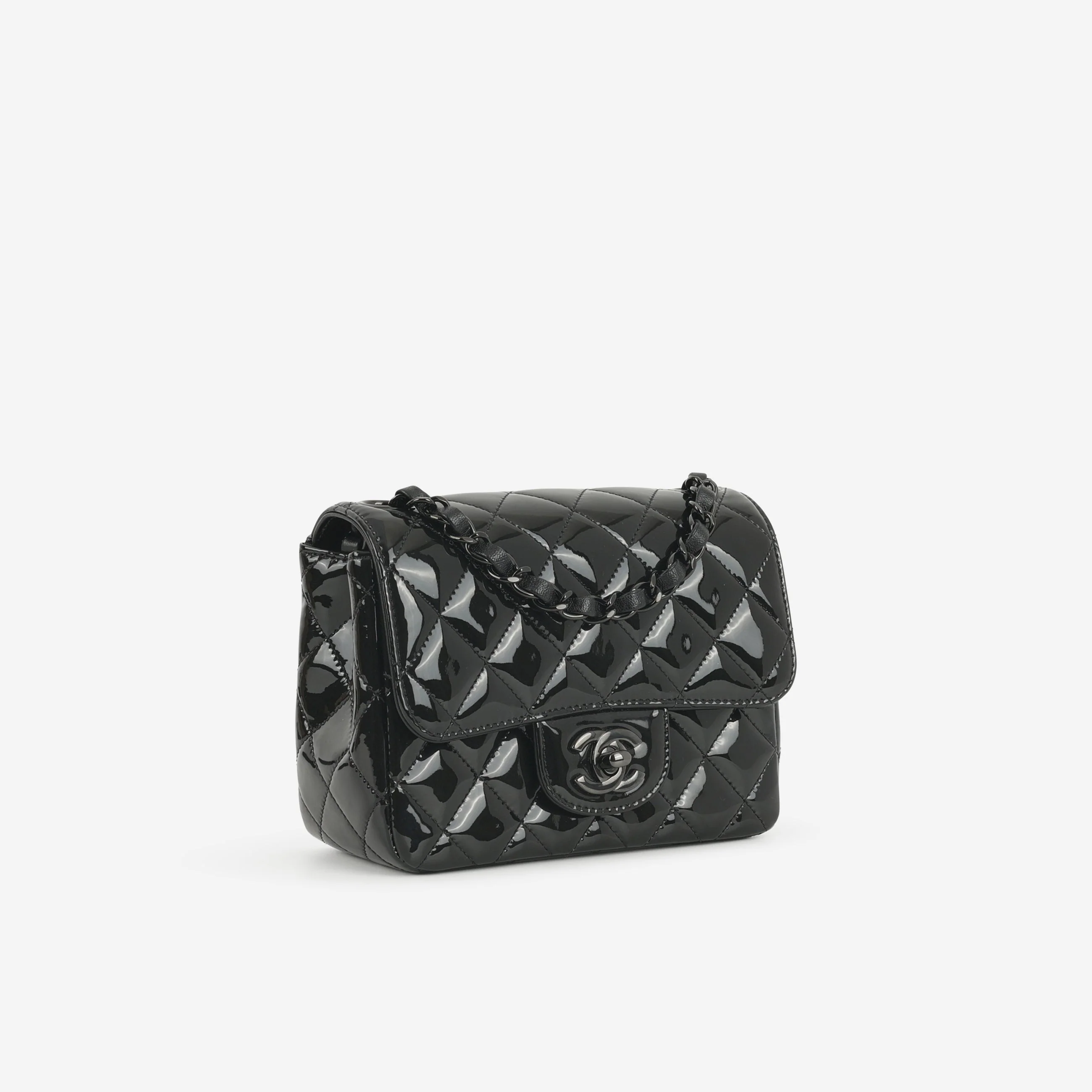 Chanel Mini Flap Square - So Black Patent | Black Hardware - Image 2