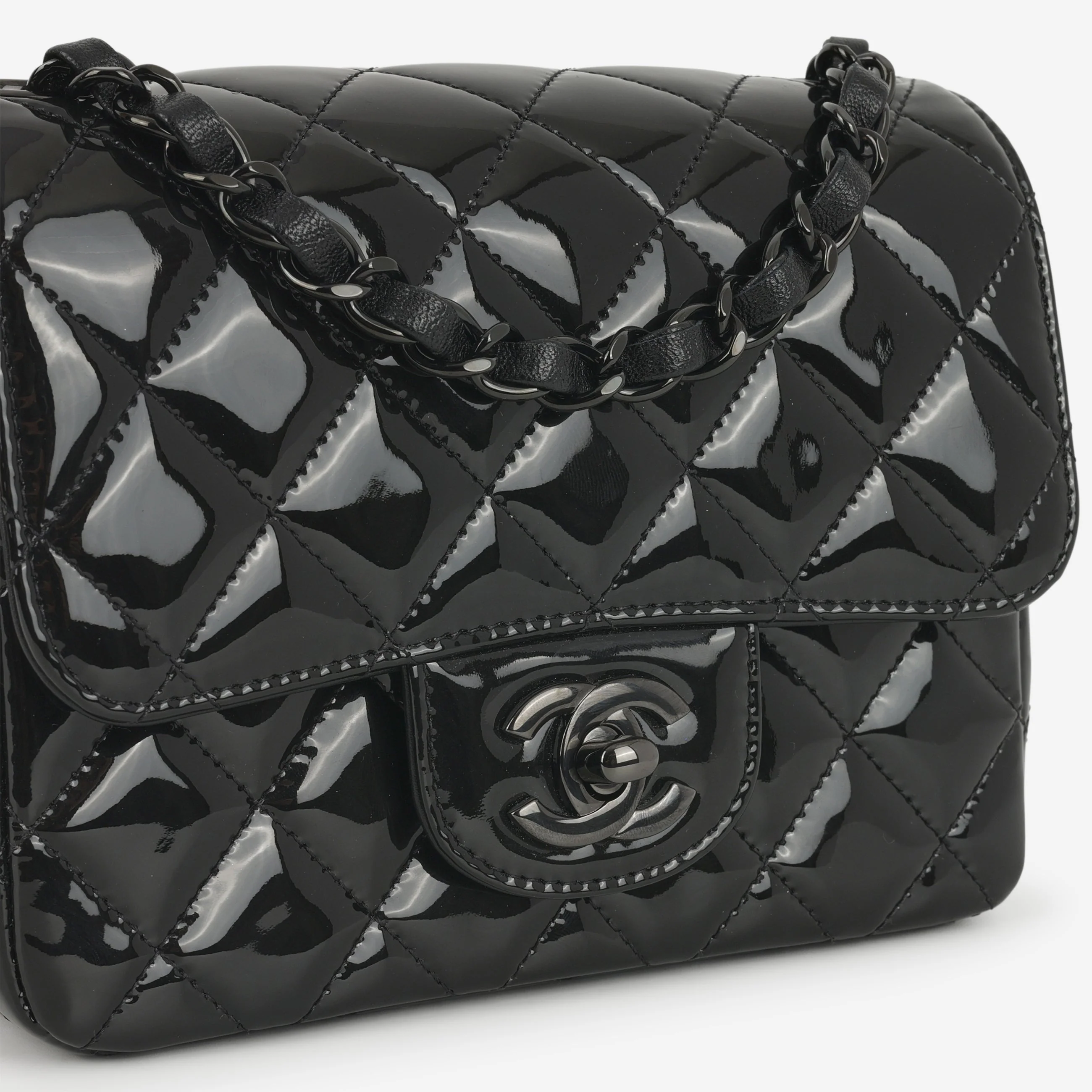 Chanel Mini Flap Square - So Black Patent | Black Hardware - Image 5