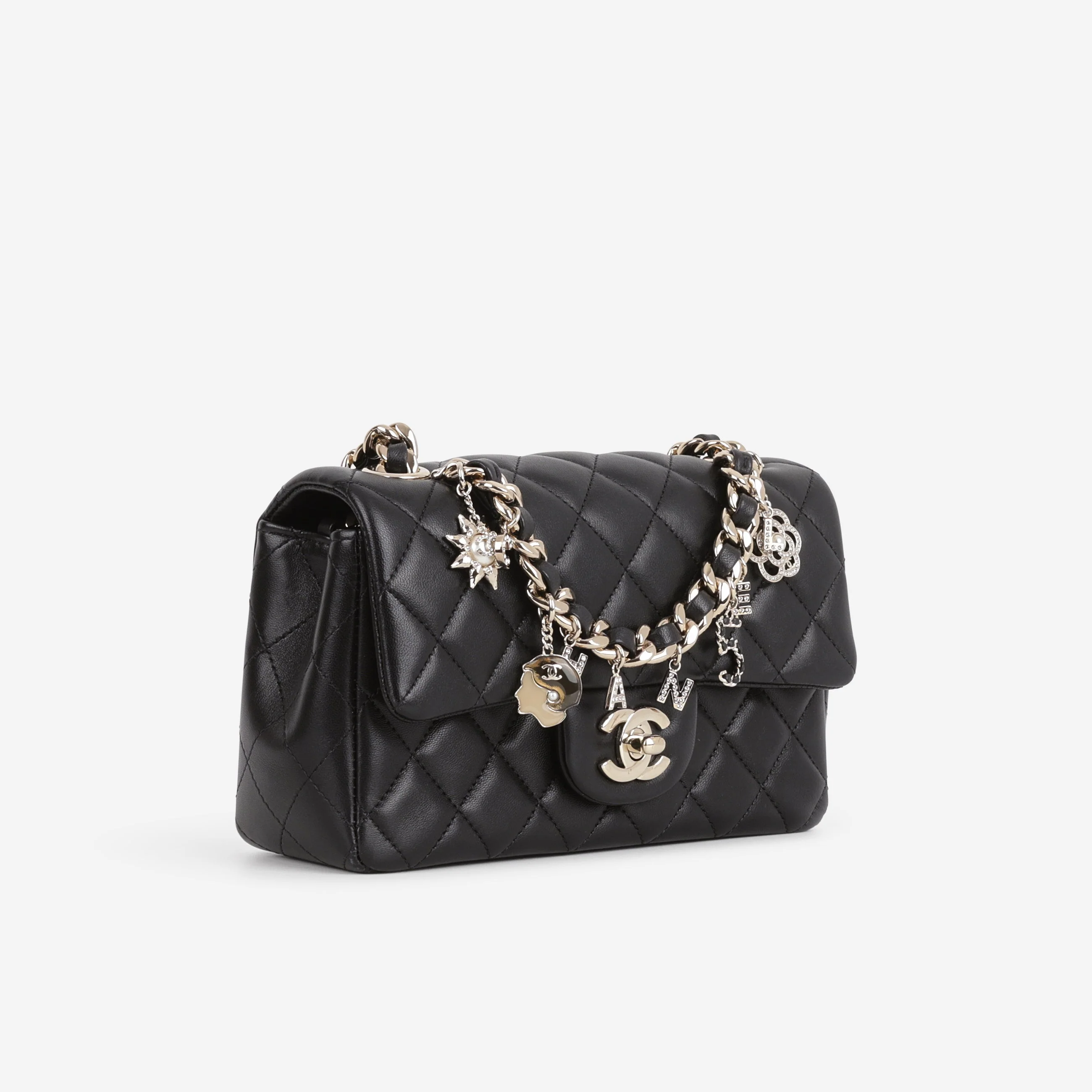 Chanel Mini Rectangular Coco Charms - Black Lambskin | Champagne Gold Hardware - Image 2