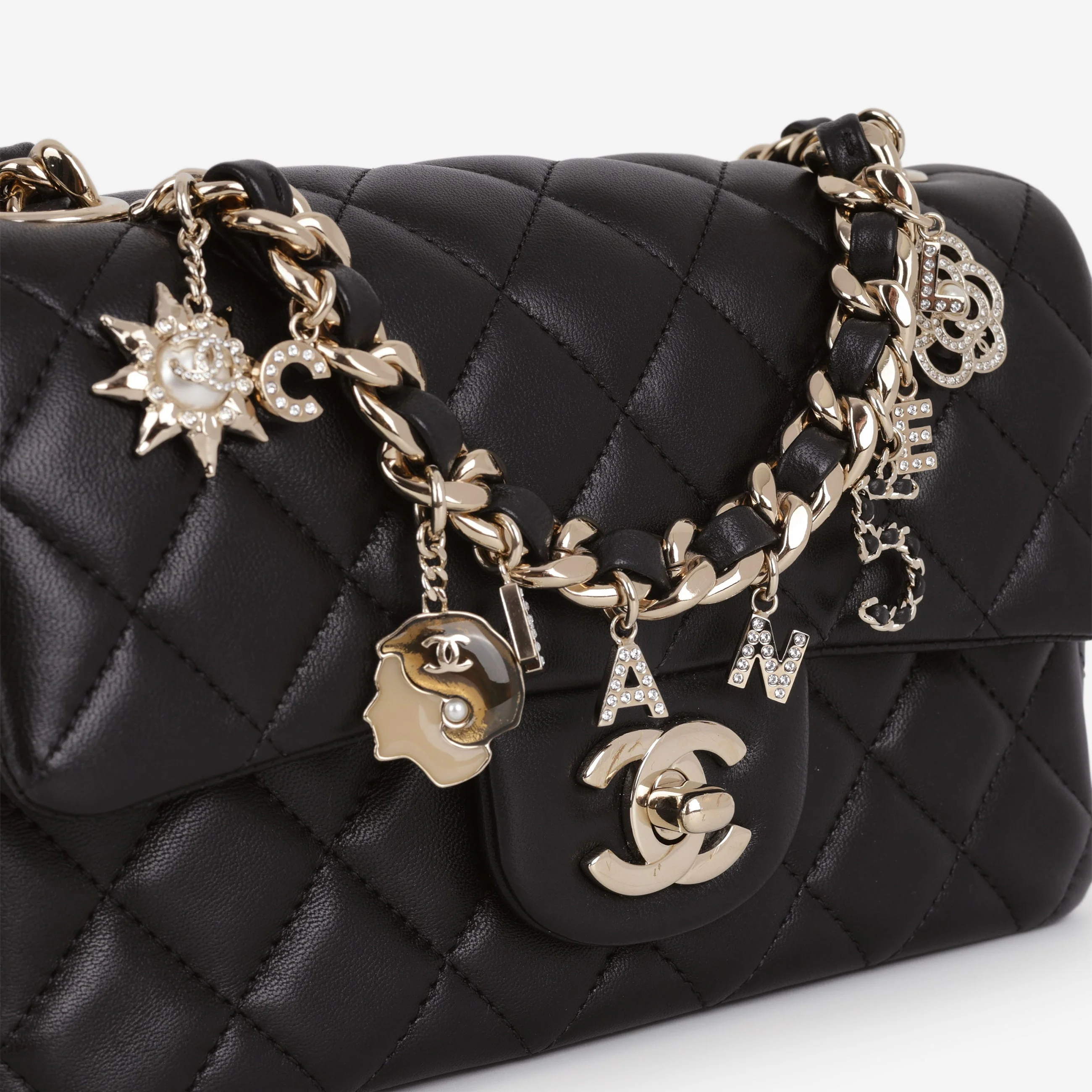 Chanel Mini Rectangular Coco Charms - Black Lambskin | Champagne Gold Hardware - Image 7
