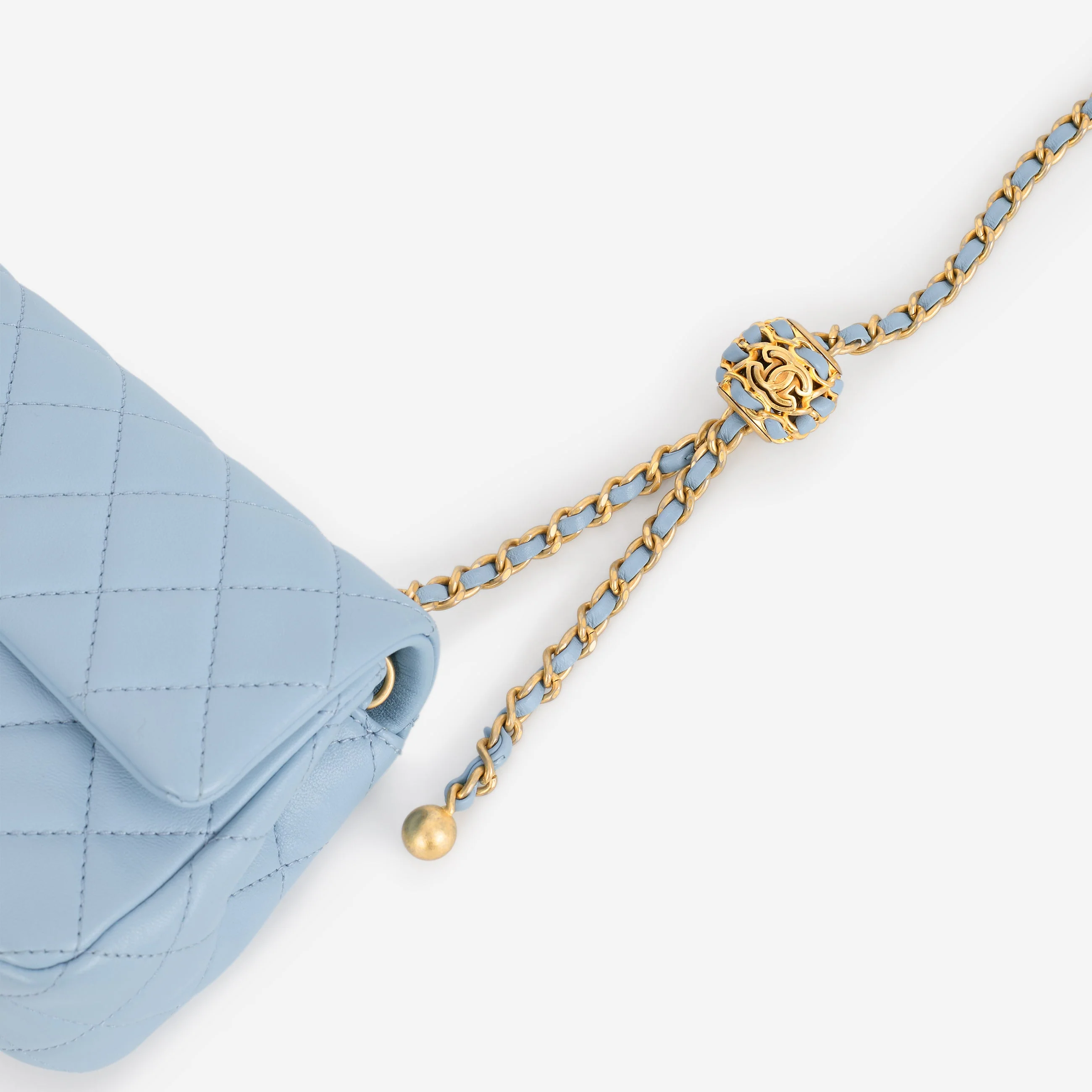 Chanel Mini Rectangular Pearl Crush - Blue Lambskin | Aged Gold Hardware - Image 10