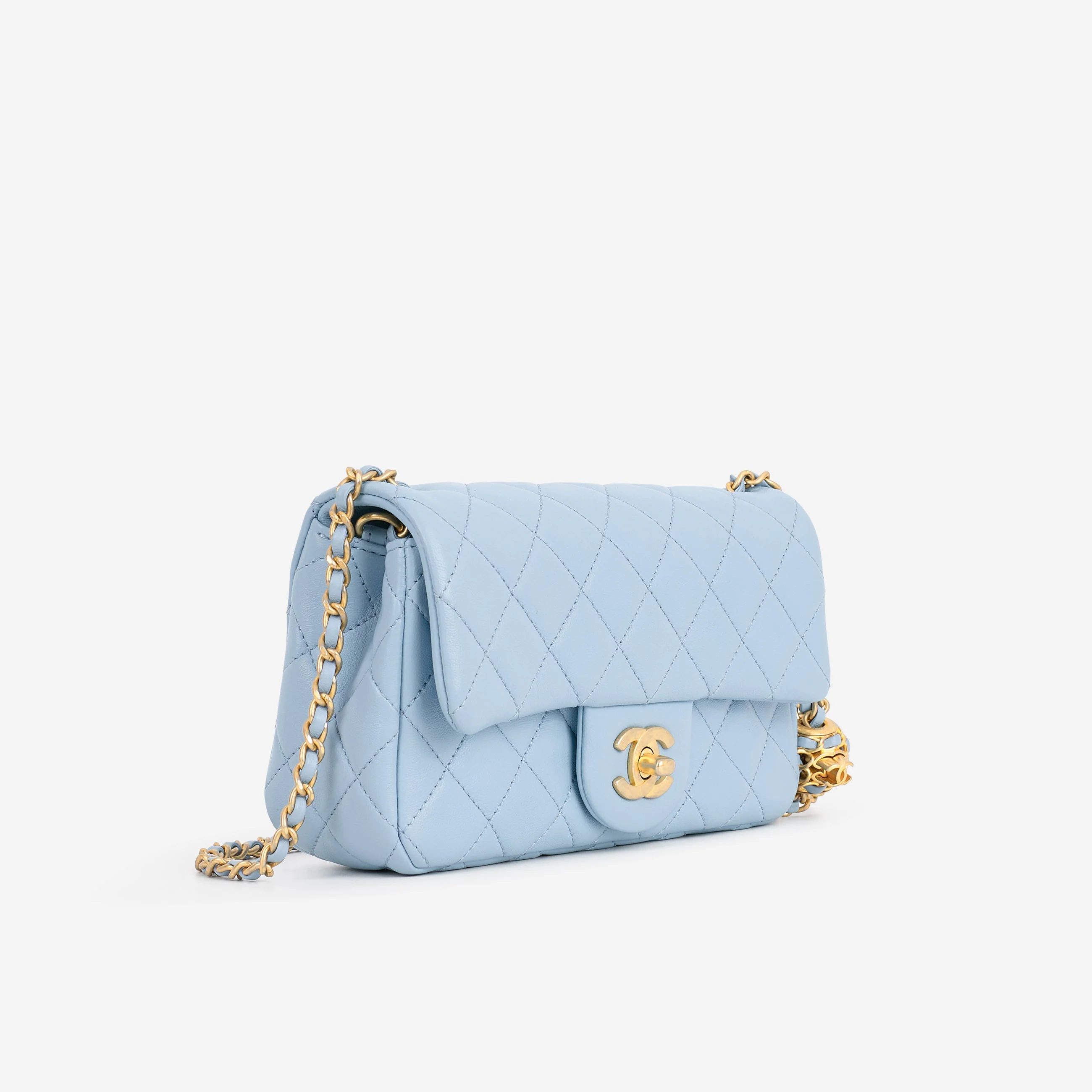 Chanel Mini Rectangular Pearl Crush - Blue Lambskin | Aged Gold Hardware - Image 2
