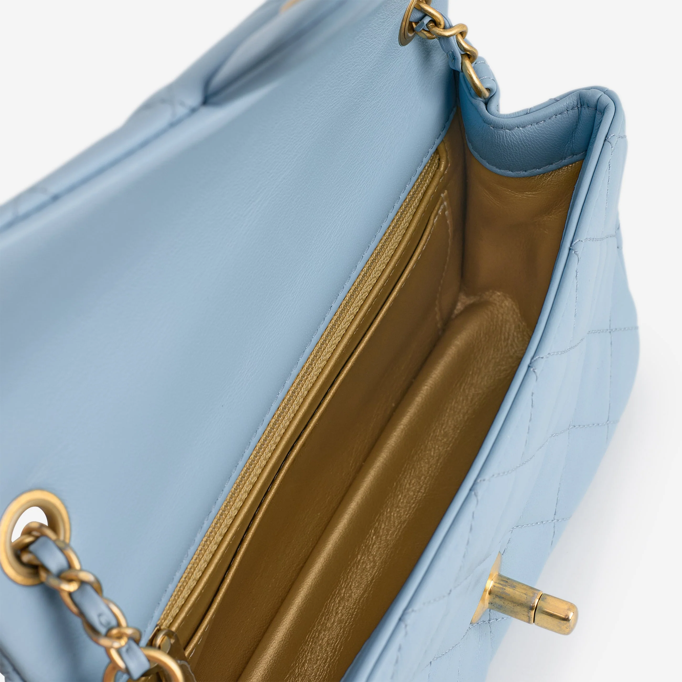 Chanel Mini Rectangular Pearl Crush - Blue Lambskin | Aged Gold Hardware - Image 7