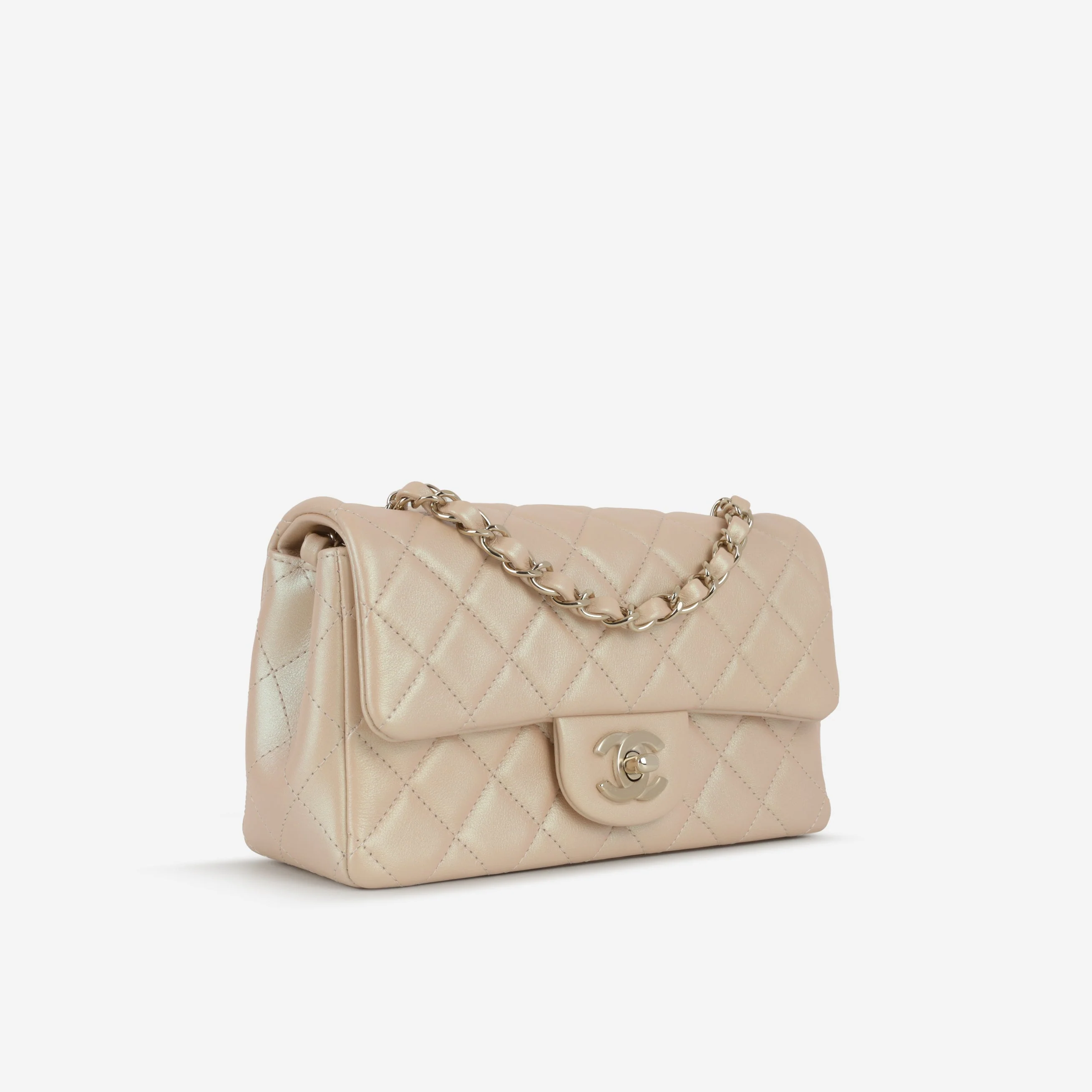 Chanel Mini Rectangular - Pearlescent Beige Lambskin | Champagne Gold Hardware - Image 2