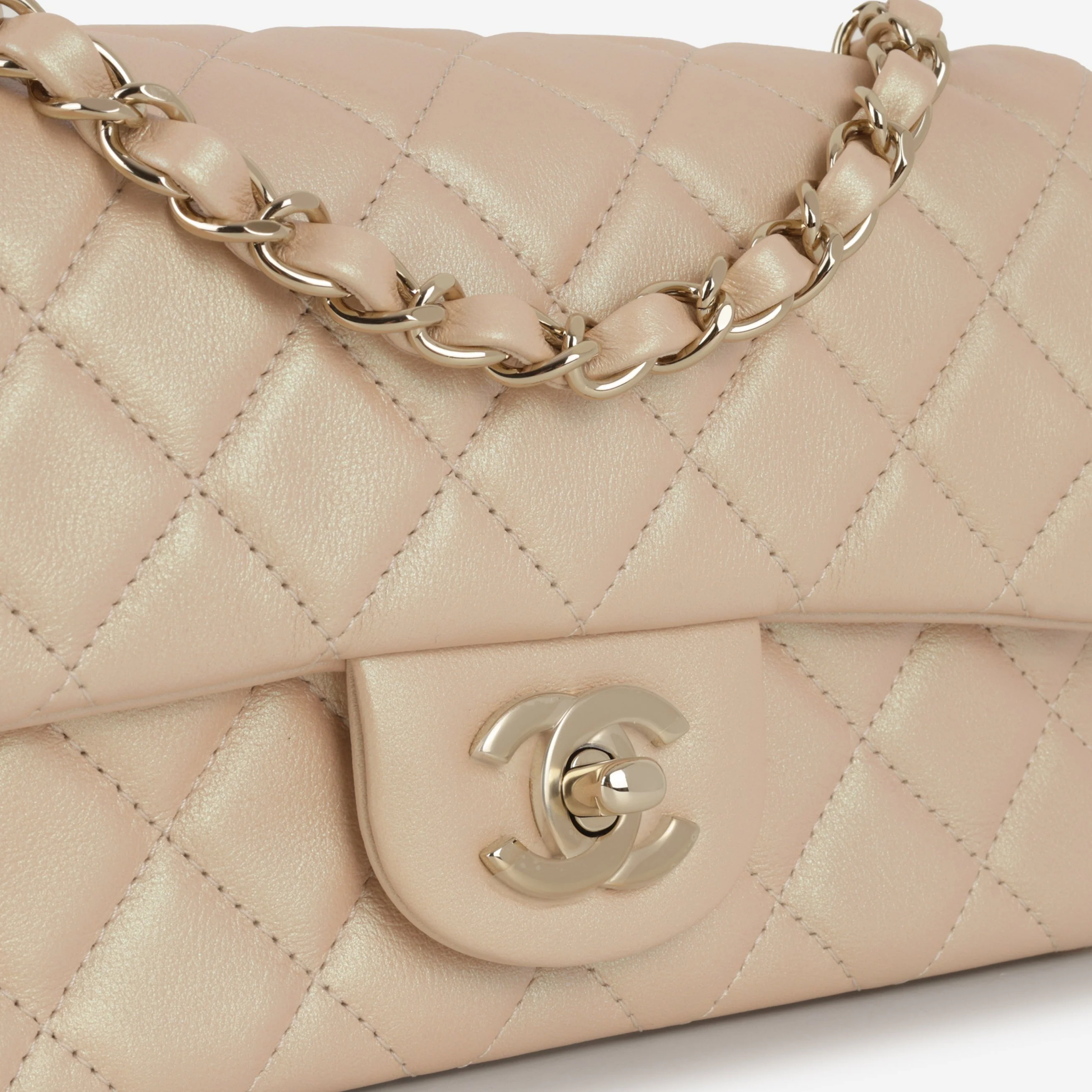 Chanel Mini Rectangular - Pearlescent Beige Lambskin | Champagne Gold Hardware - Image 7