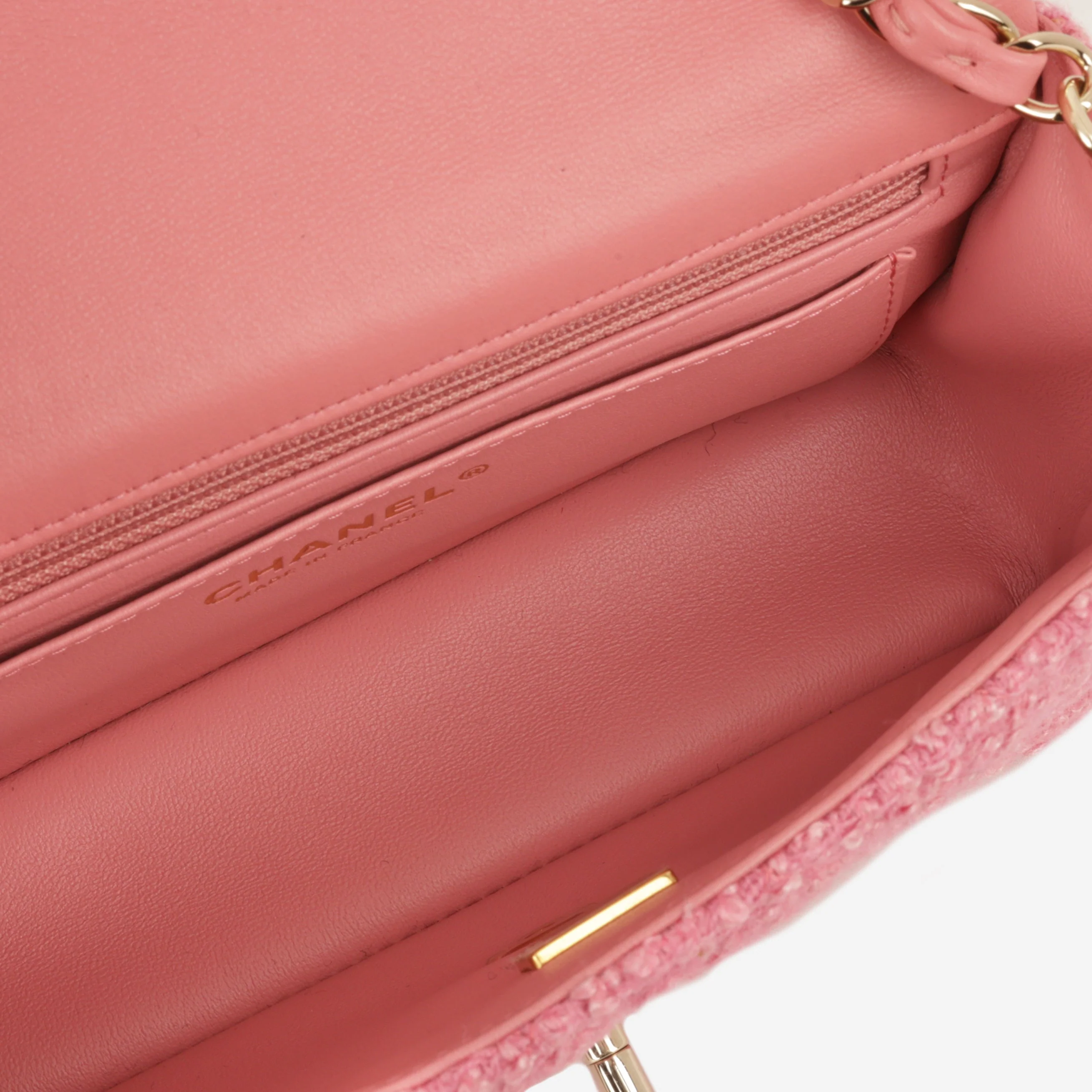 Chanel Mini Rectangular - Pink Tweed | Champagne Gold Hardware - Image 5