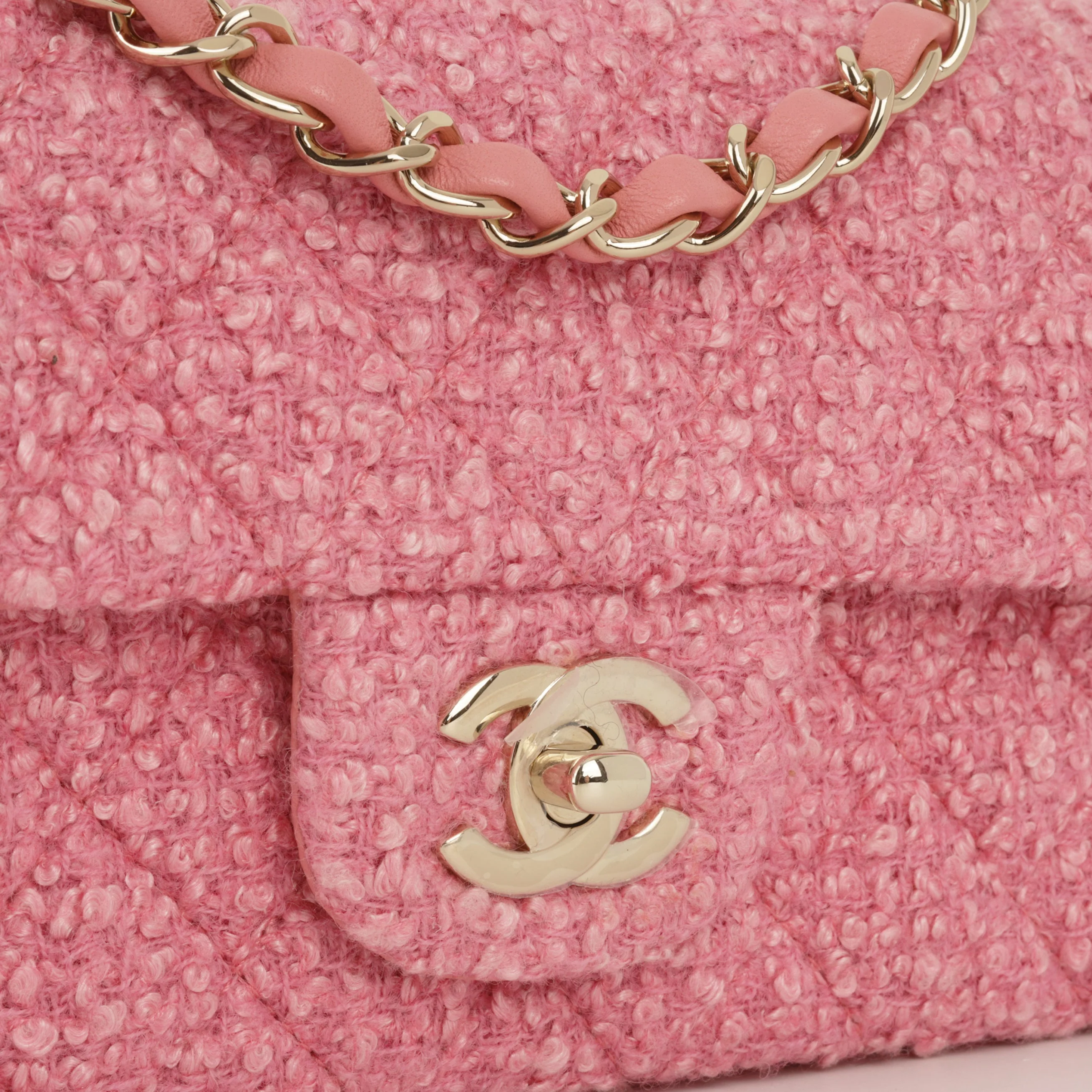 Chanel Mini Rectangular - Pink Tweed | Champagne Gold Hardware - Image 7