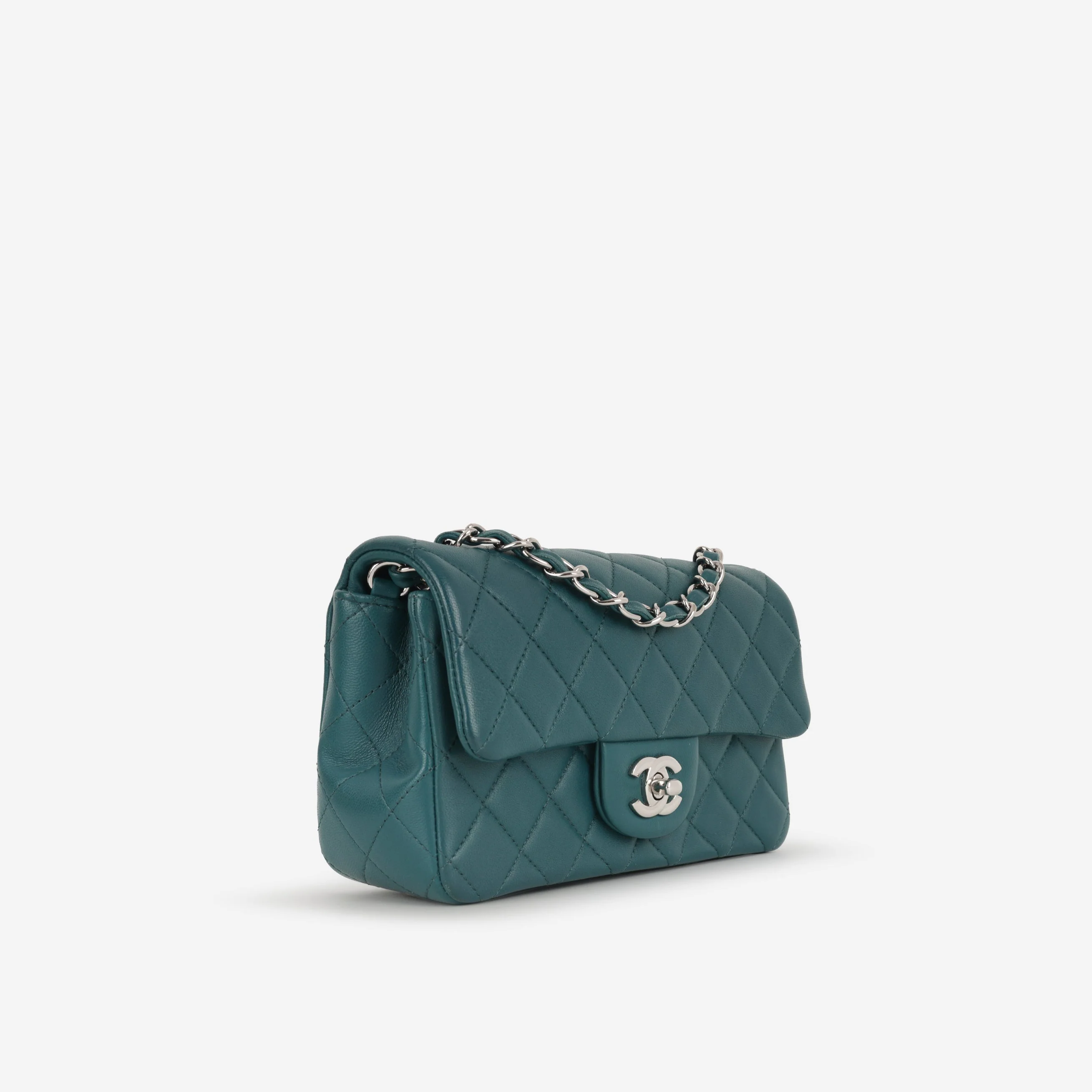 Chanel Mini Rectangular - Teal Lambskin | Silver Hardware - Image 2