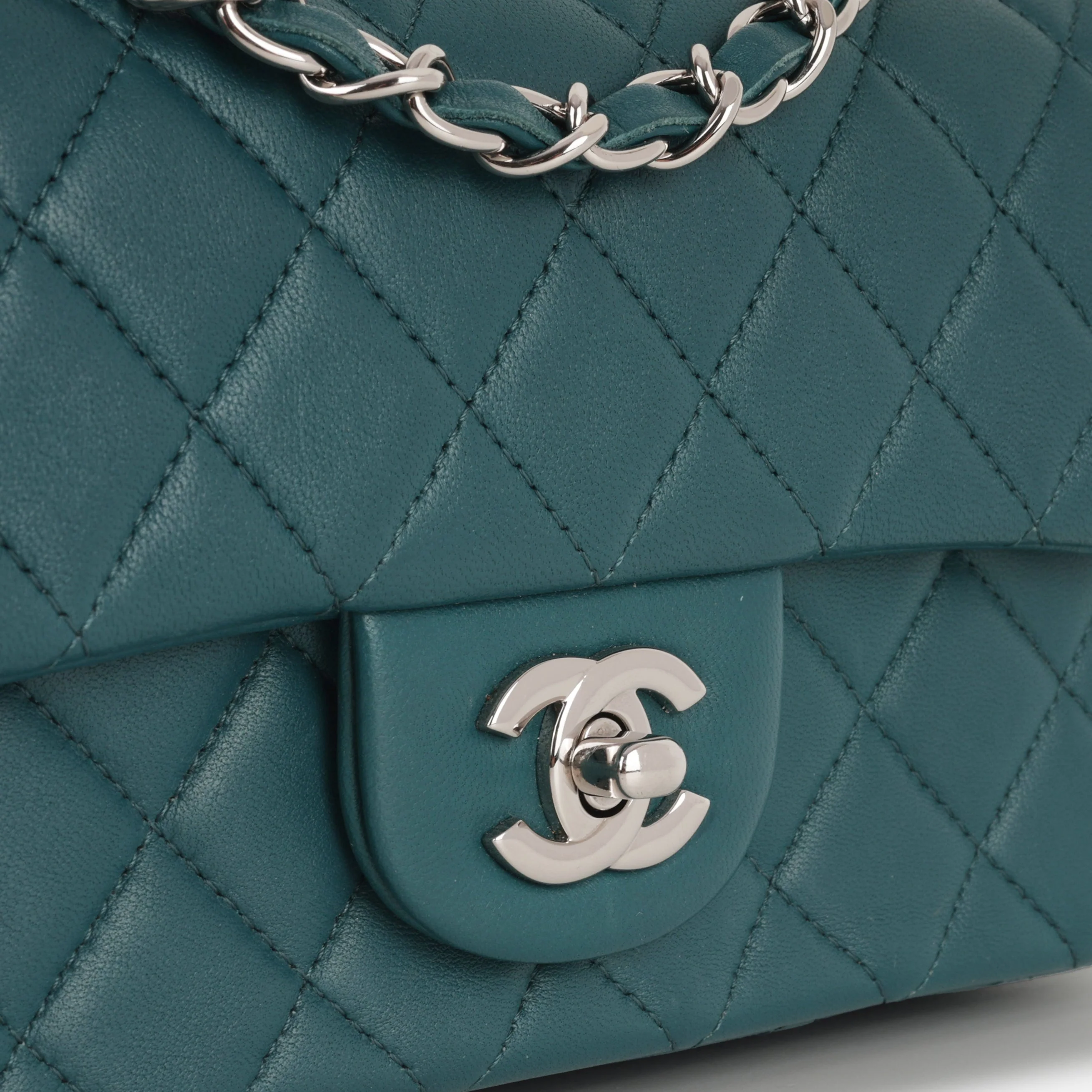 Chanel Mini Rectangular - Teal Lambskin | Silver Hardware - Image 7