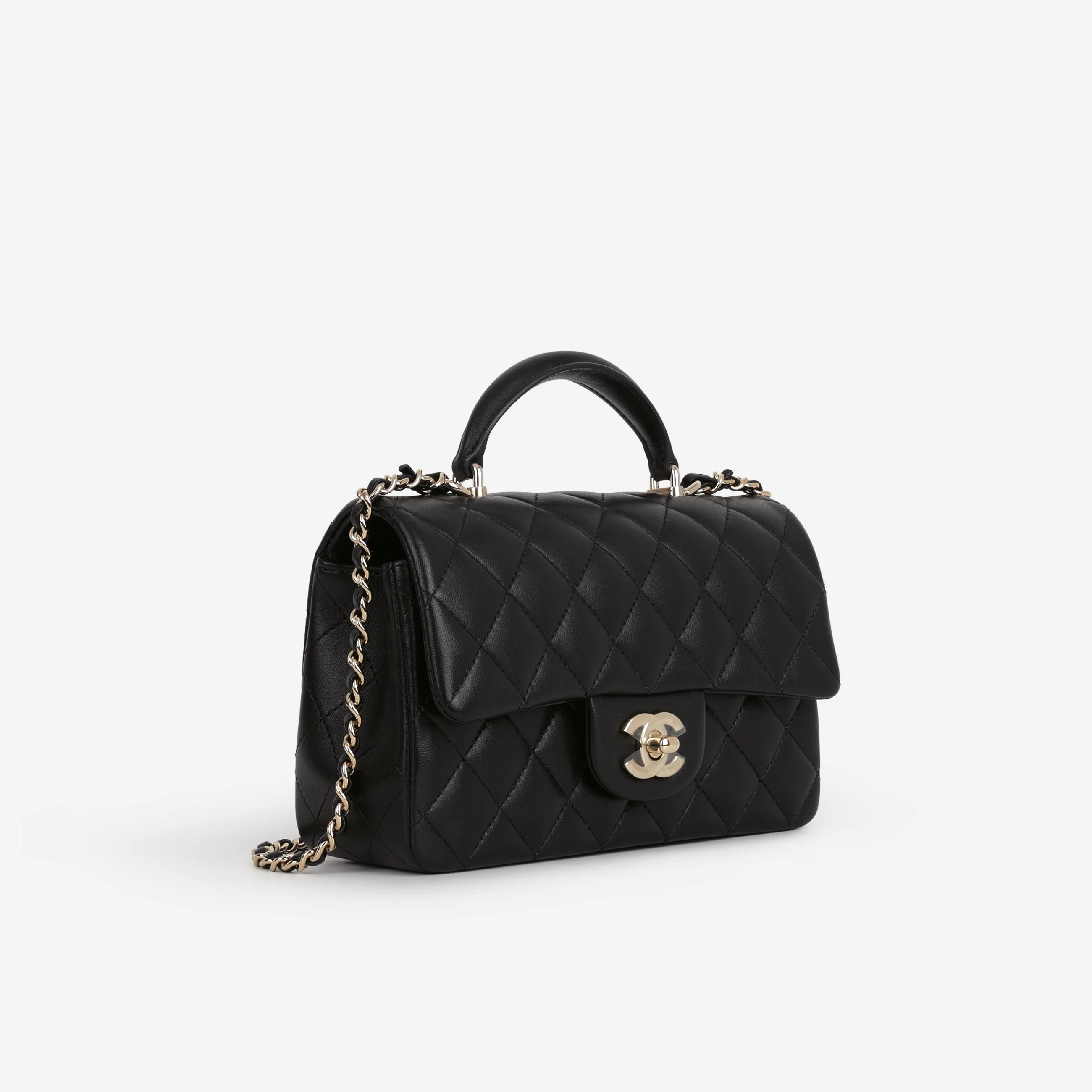 Chanel Mini Rectangular Top Handle - Black Lambskin | Champagne Gold Hardware - Image 2