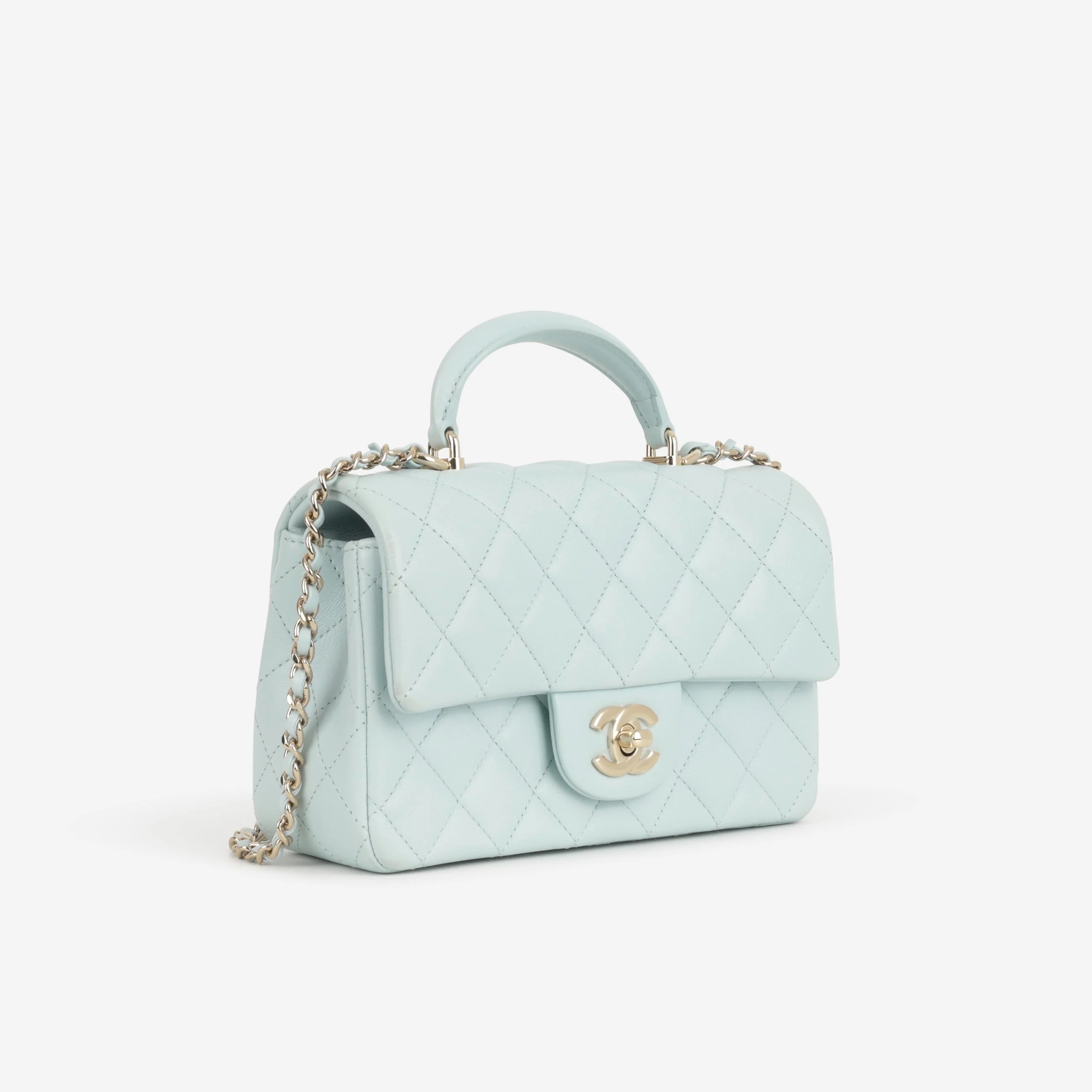 Chanel Mini Rectangular Top Handle - Blue Lambskin | Champagne Gold Hardware - Image 2