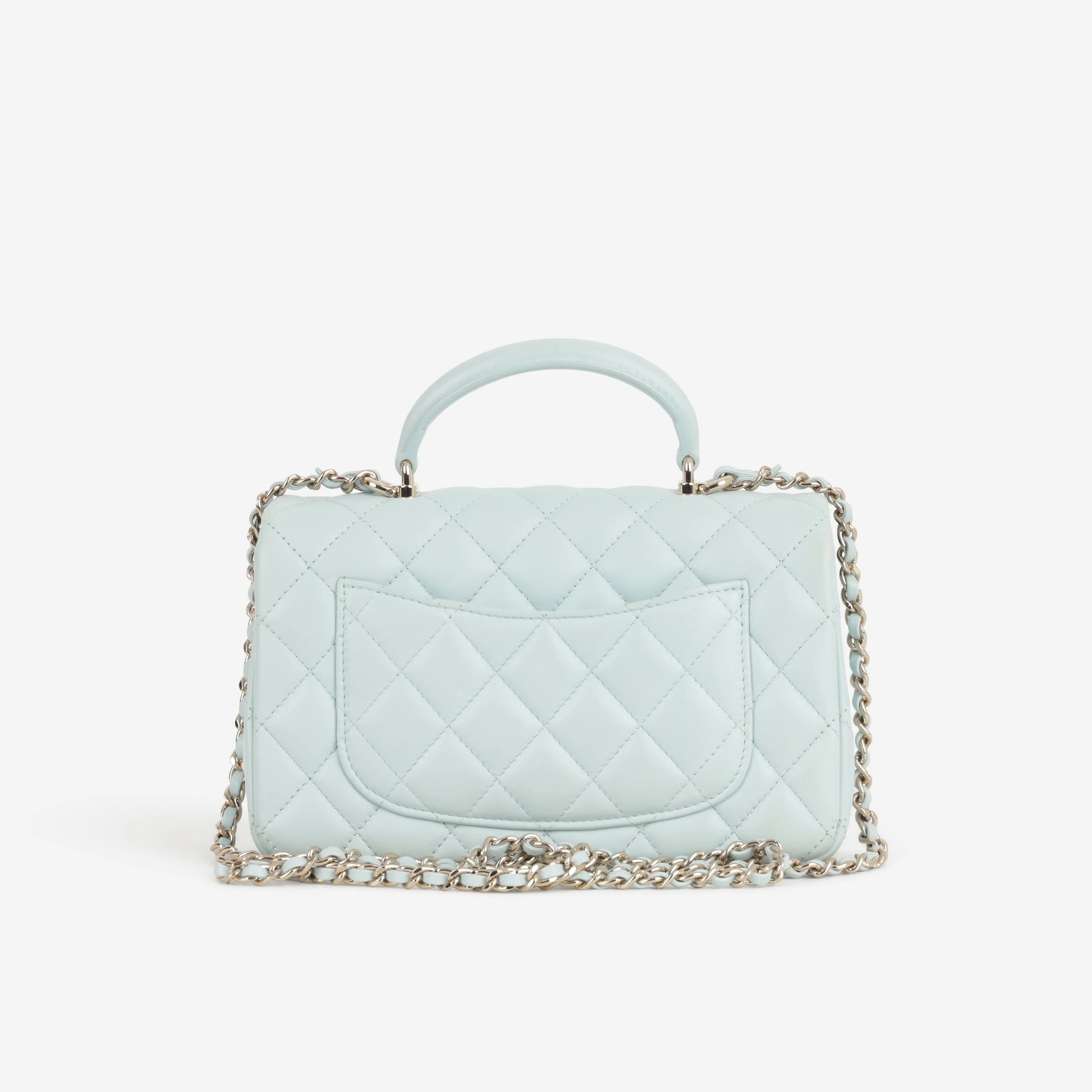 Chanel Mini Rectangular Top Handle - Blue Lambskin | Champagne Gold Hardware - Image 3