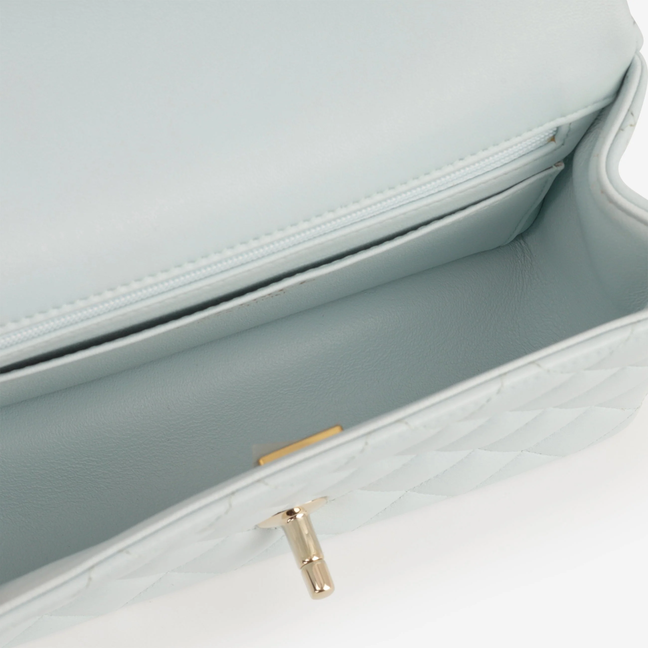 Chanel Mini Rectangular Top Handle - Blue Lambskin | Champagne Gold Hardware - Image 5