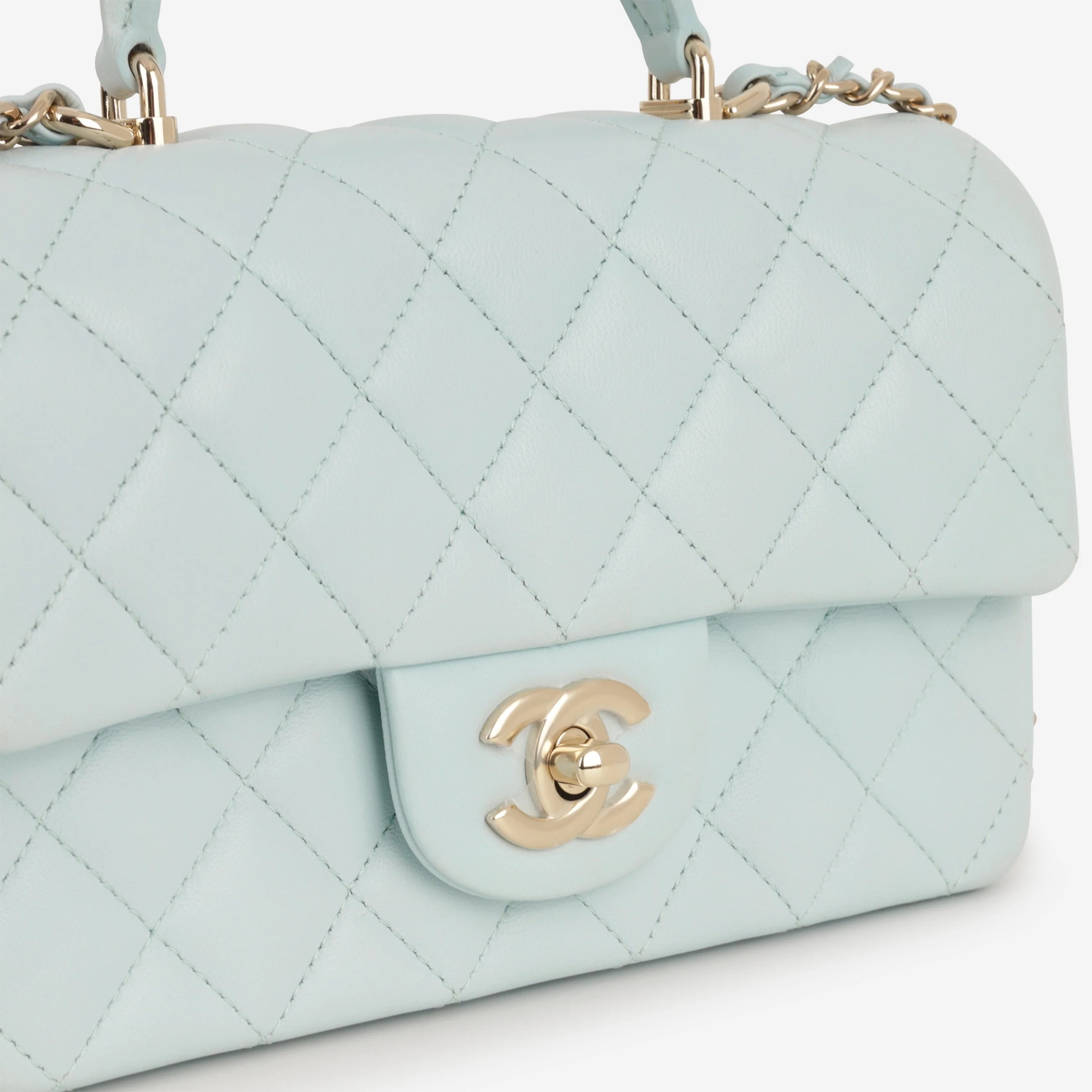 Chanel Mini Rectangular Top Handle - Blue Lambskin | Champagne Gold Hardware - Image 7