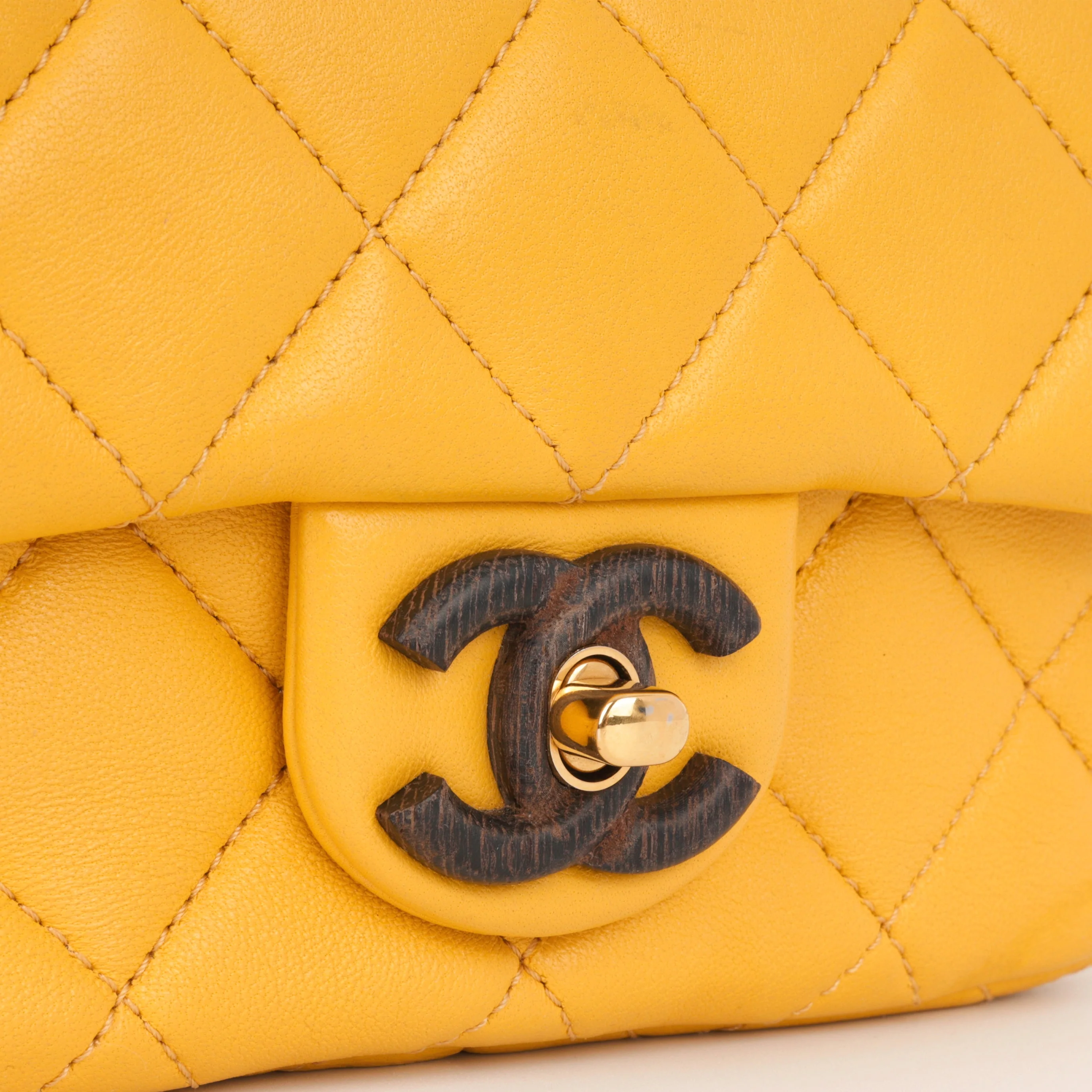 Chanel Mini Square Wenge Wood - Yellow Lambskin | Gold Hardware - Image 8