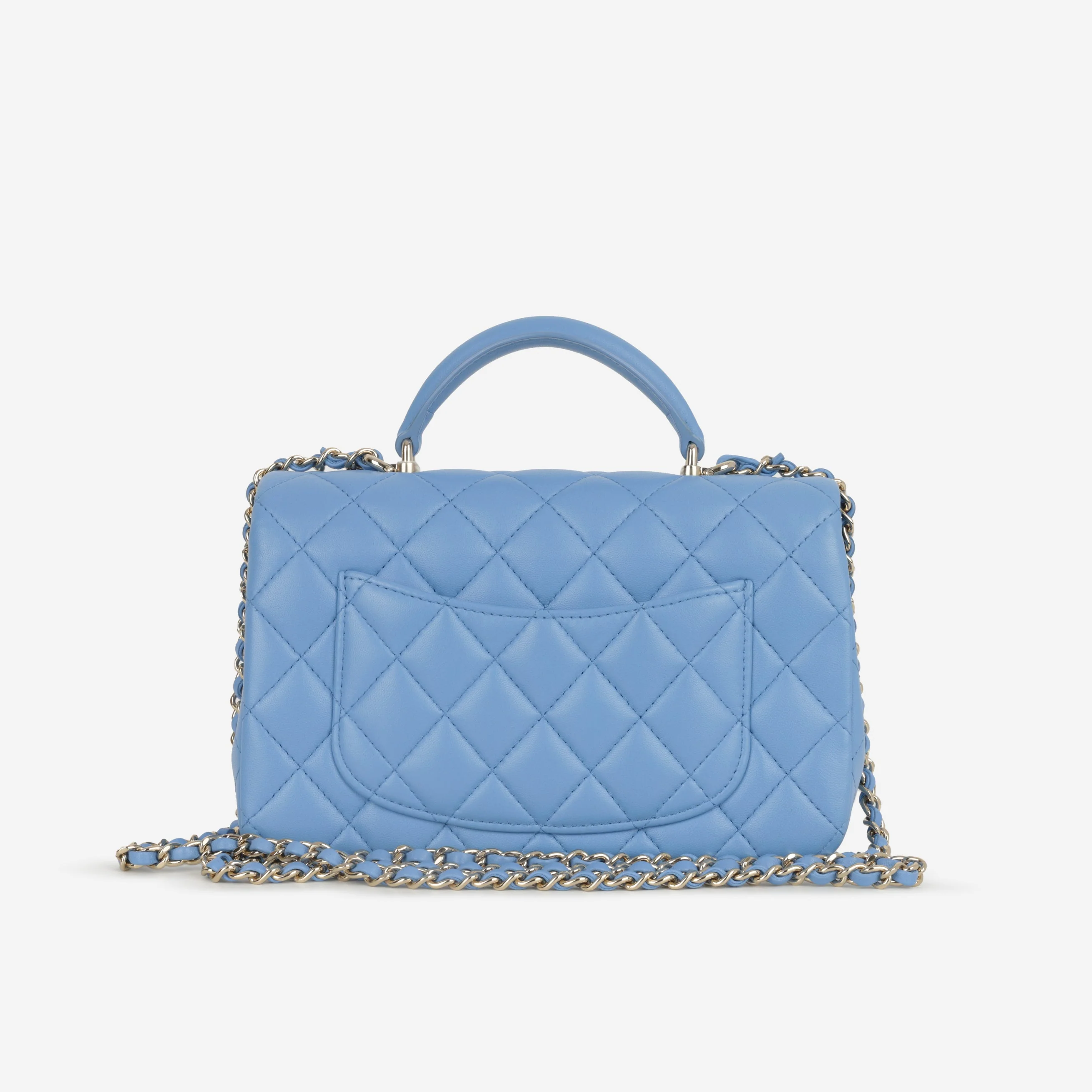 Chanel Mini Top Handle Flap - Blue Lambskin  | Champagne Gold Hardware - Image 3