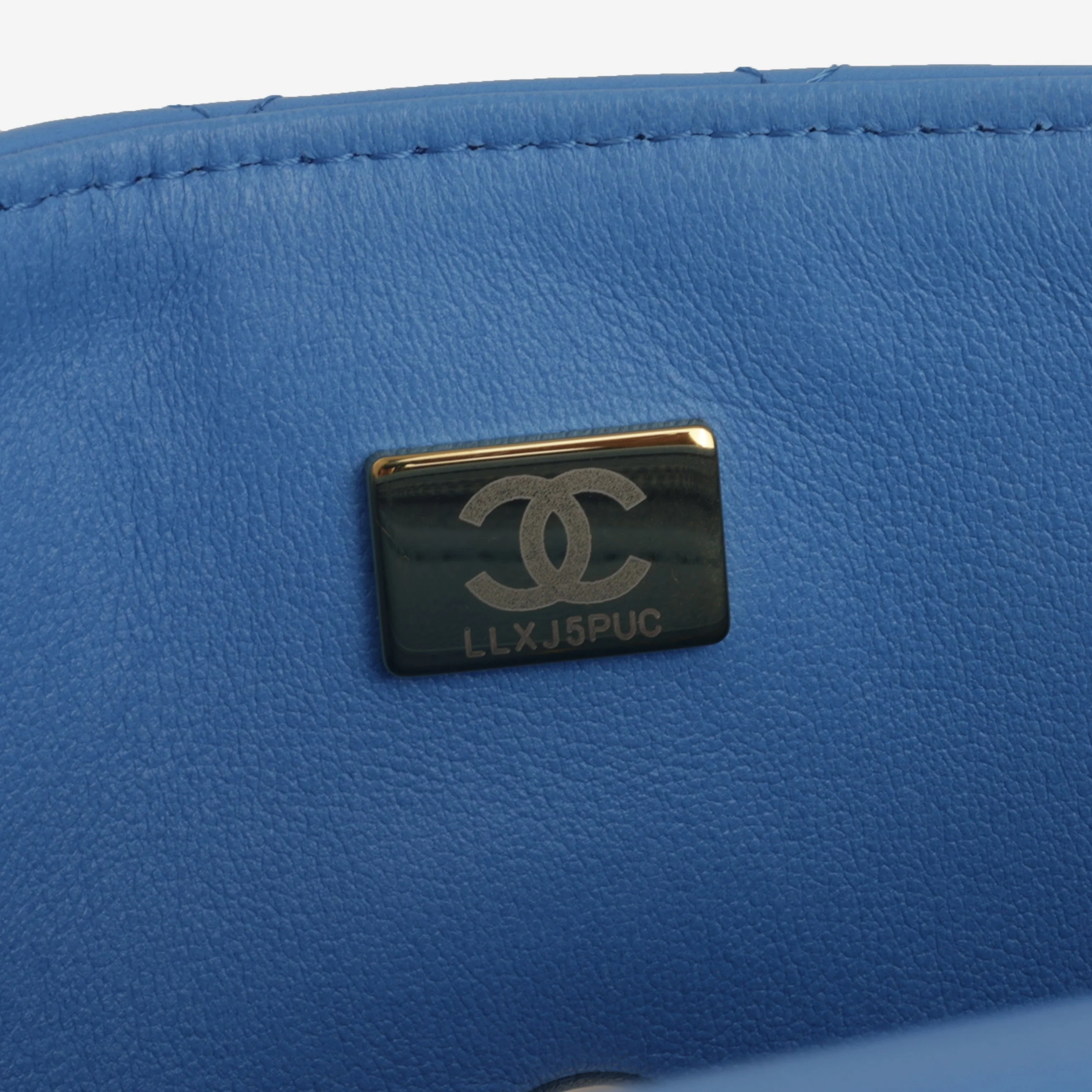 Chanel Mini Top Handle Flap - Blue Lambskin  | Champagne Gold Hardware - Image 6