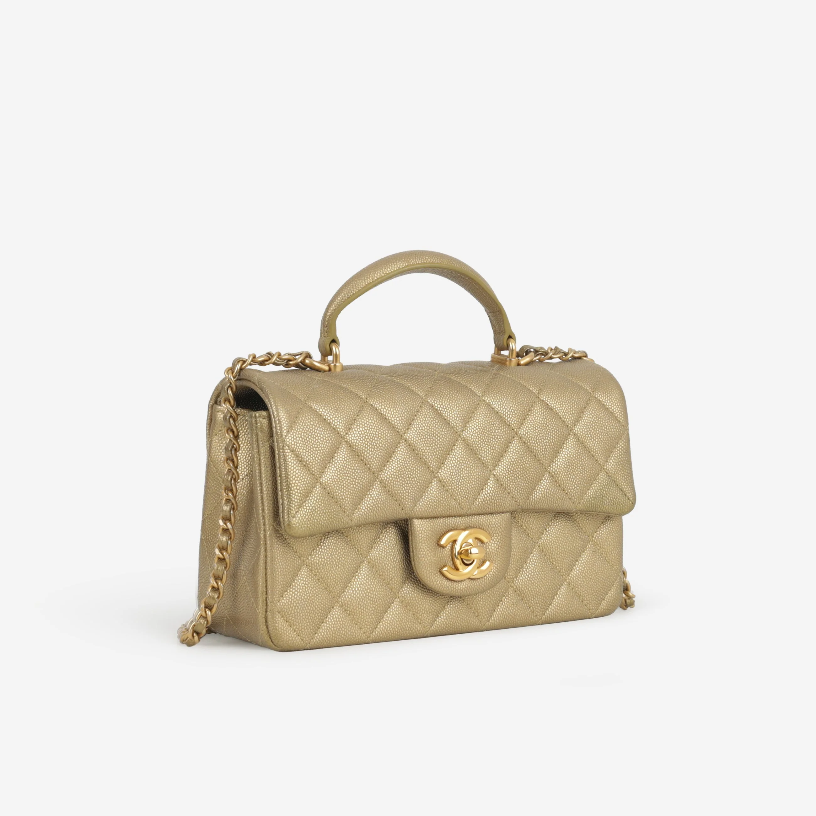 Chanel Mini Top Handle Flap - Gold Caviar  | Gold Hardware - Image 2