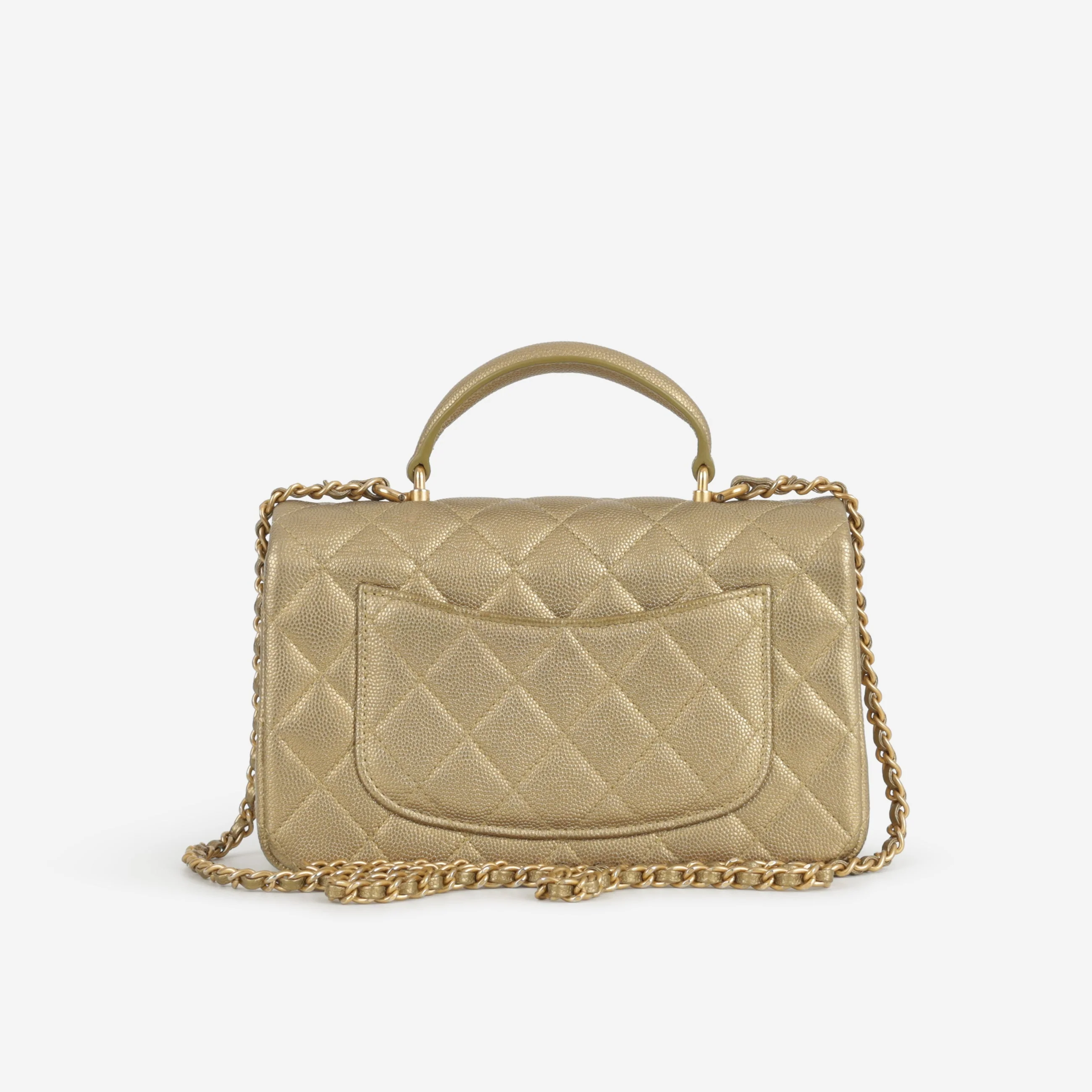 Chanel Mini Top Handle Flap - Gold Caviar  | Gold Hardware - Image 3