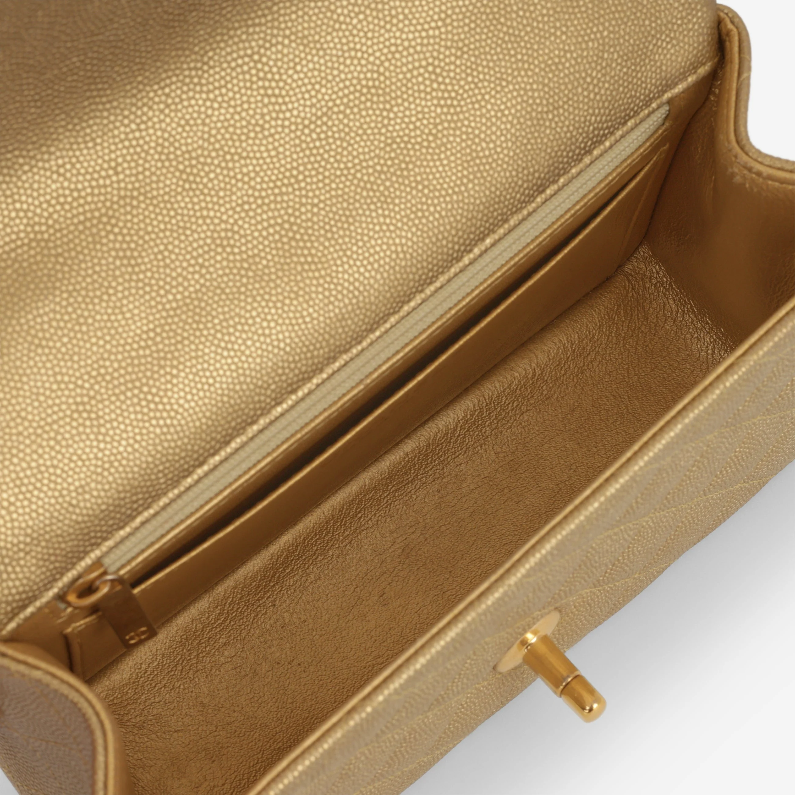 Chanel Mini Top Handle Flap - Gold Caviar  | Gold Hardware - Image 5