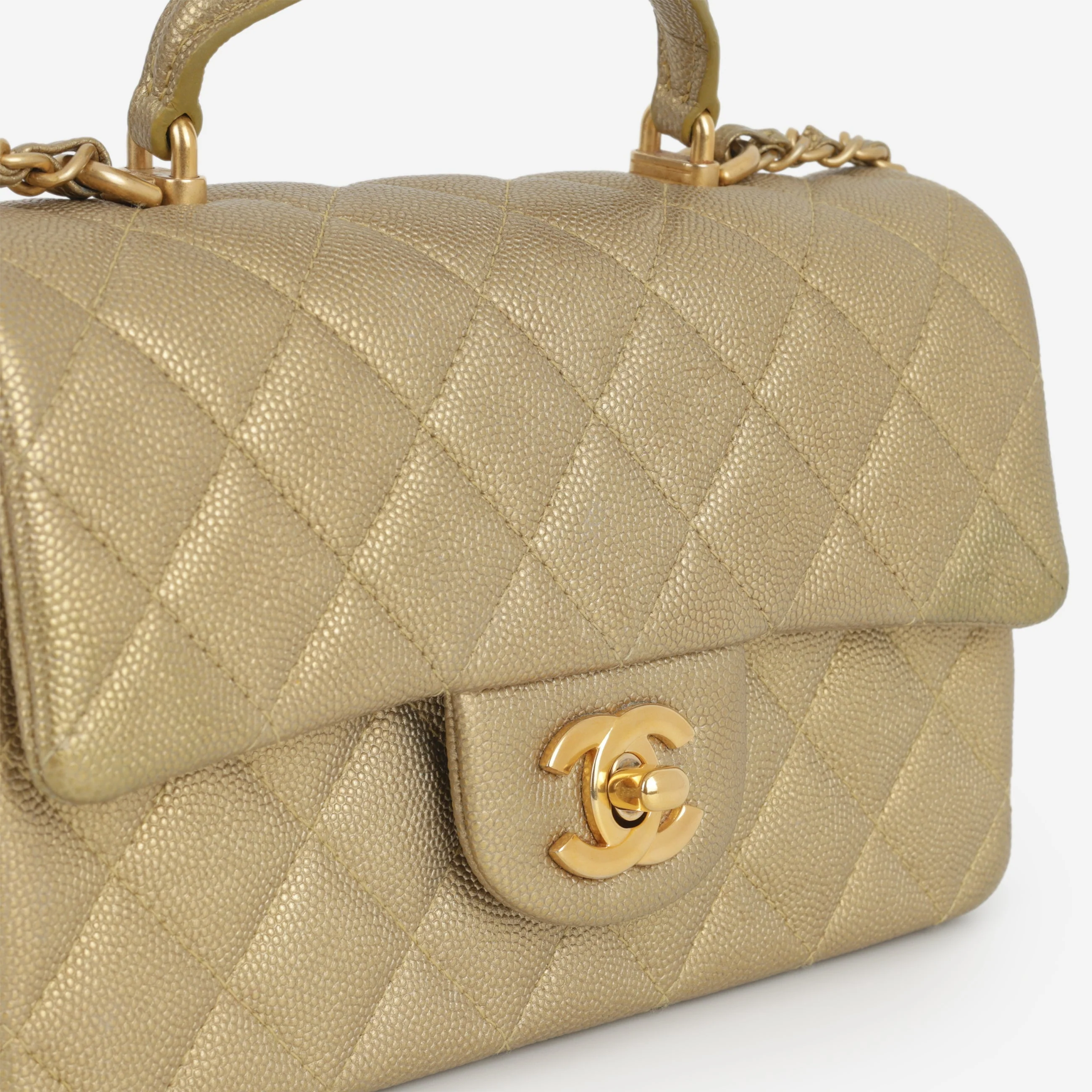Chanel Mini Top Handle Flap - Gold Caviar  | Gold Hardware - Image 7