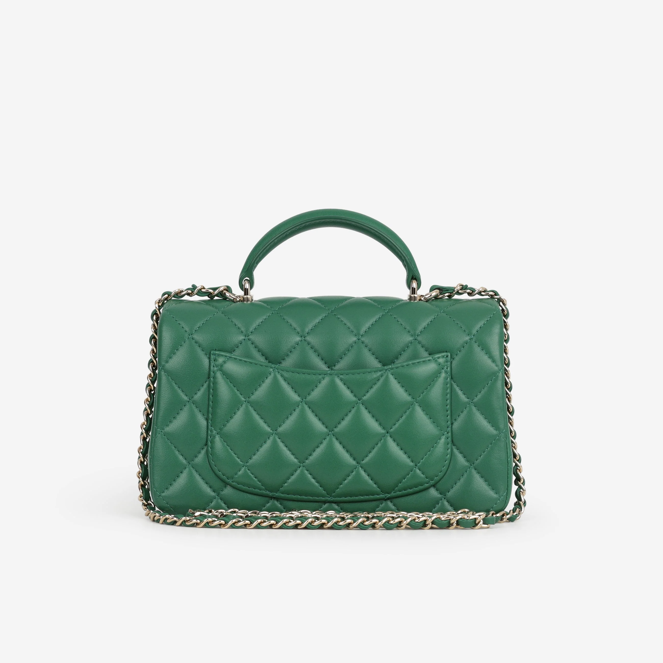 Chanel Mini Top Handle Flap - Green Lambskin  | Champagne Gold Hardware - Image 3