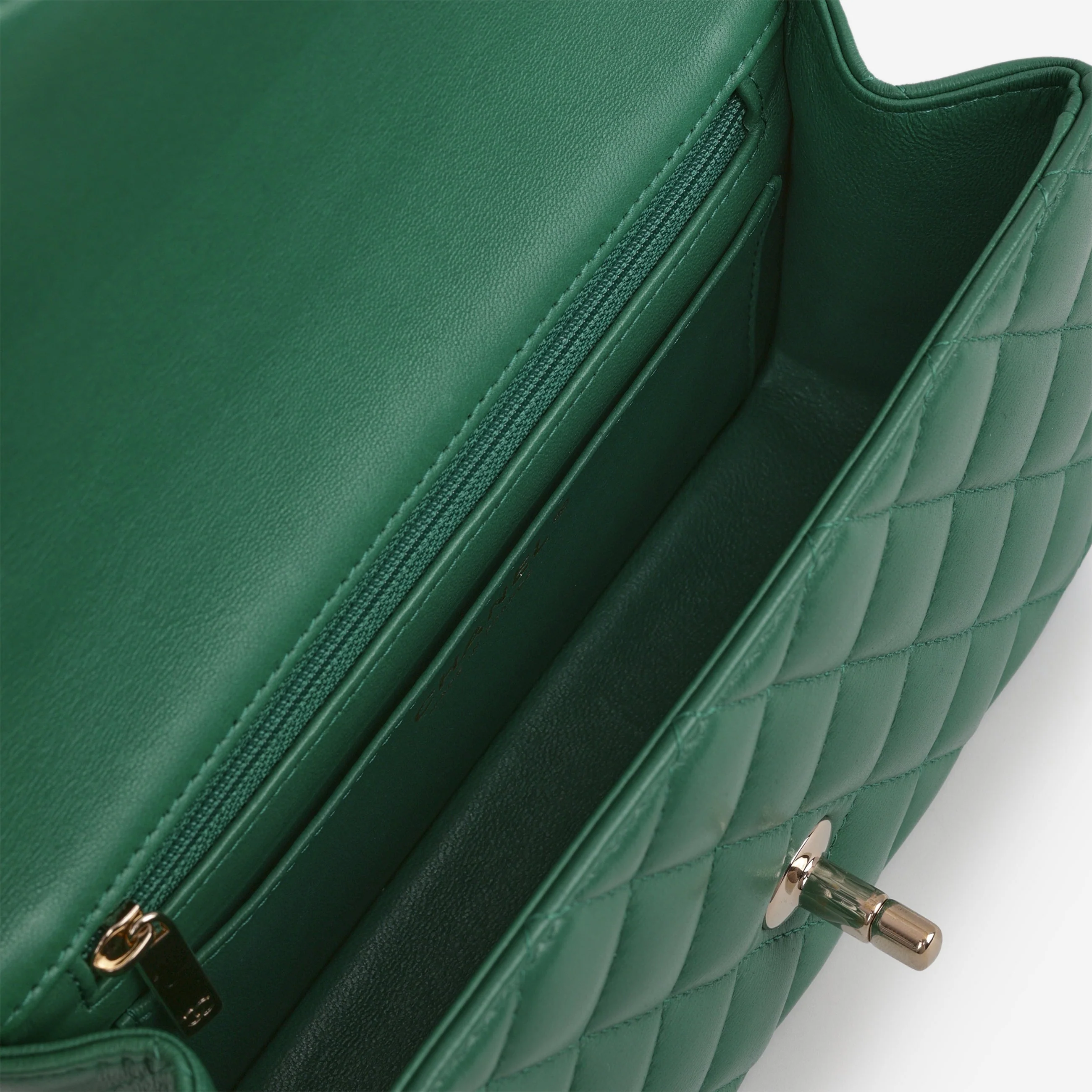 Chanel Mini Top Handle Flap - Green Lambskin  | Champagne Gold Hardware - Image 5