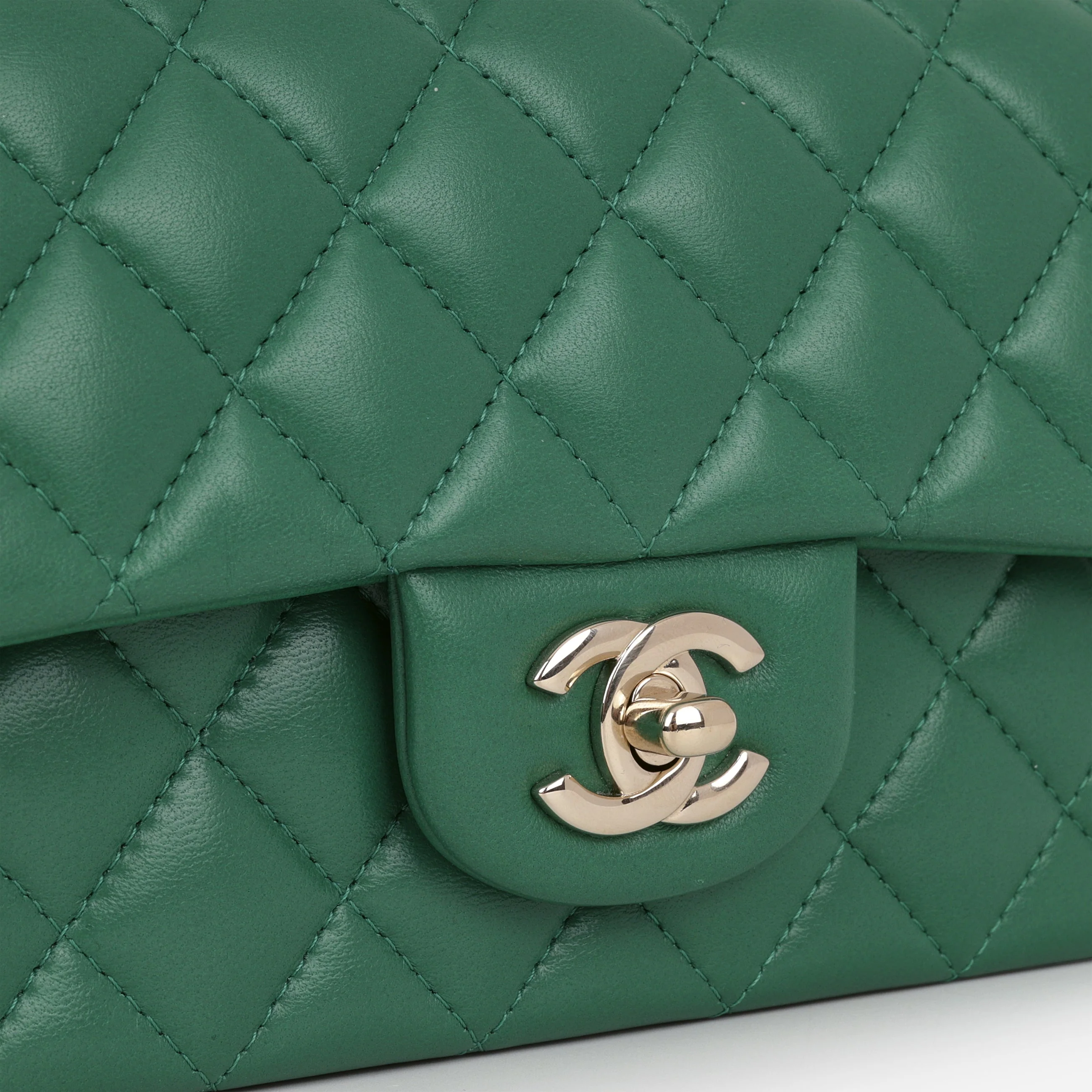 Chanel Mini Top Handle Flap - Green Lambskin  | Champagne Gold Hardware - Image 7