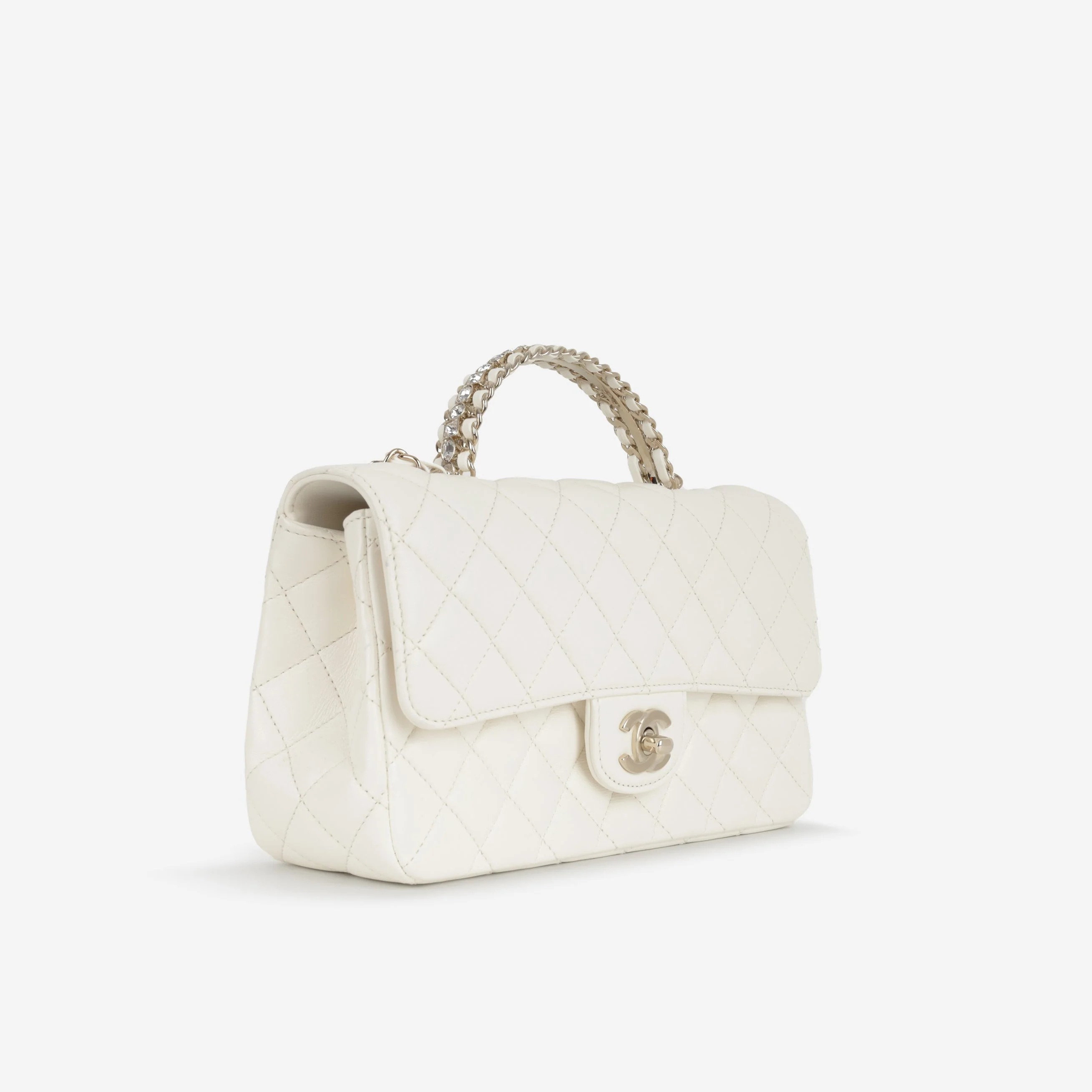Chanel Mini Top Handle Flap with Strass - Ivory Lambskin  | Champagne Gold Hardware - Image 2