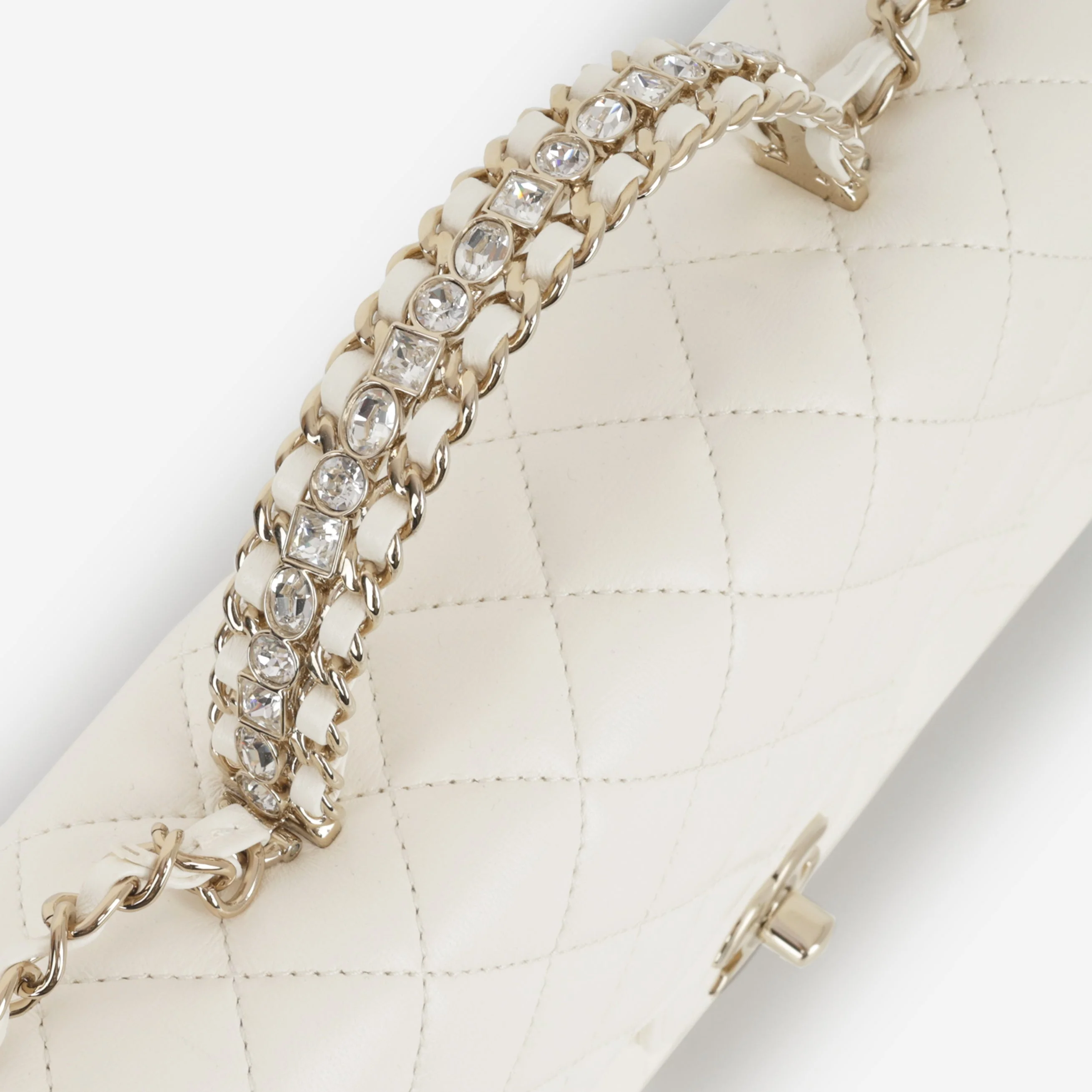 Chanel Mini Top Handle Flap with Strass - Ivory Lambskin  | Champagne Gold Hardware - Image 5