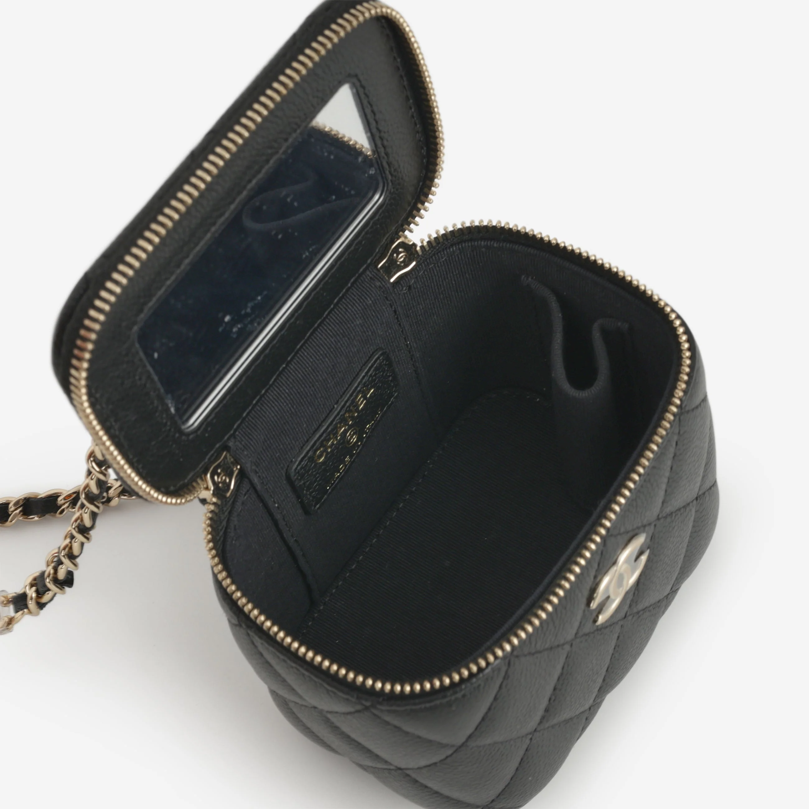 Chanel Mini Vanity on Chain - Black Caviar | Champagne Gold Hardware - Image 5