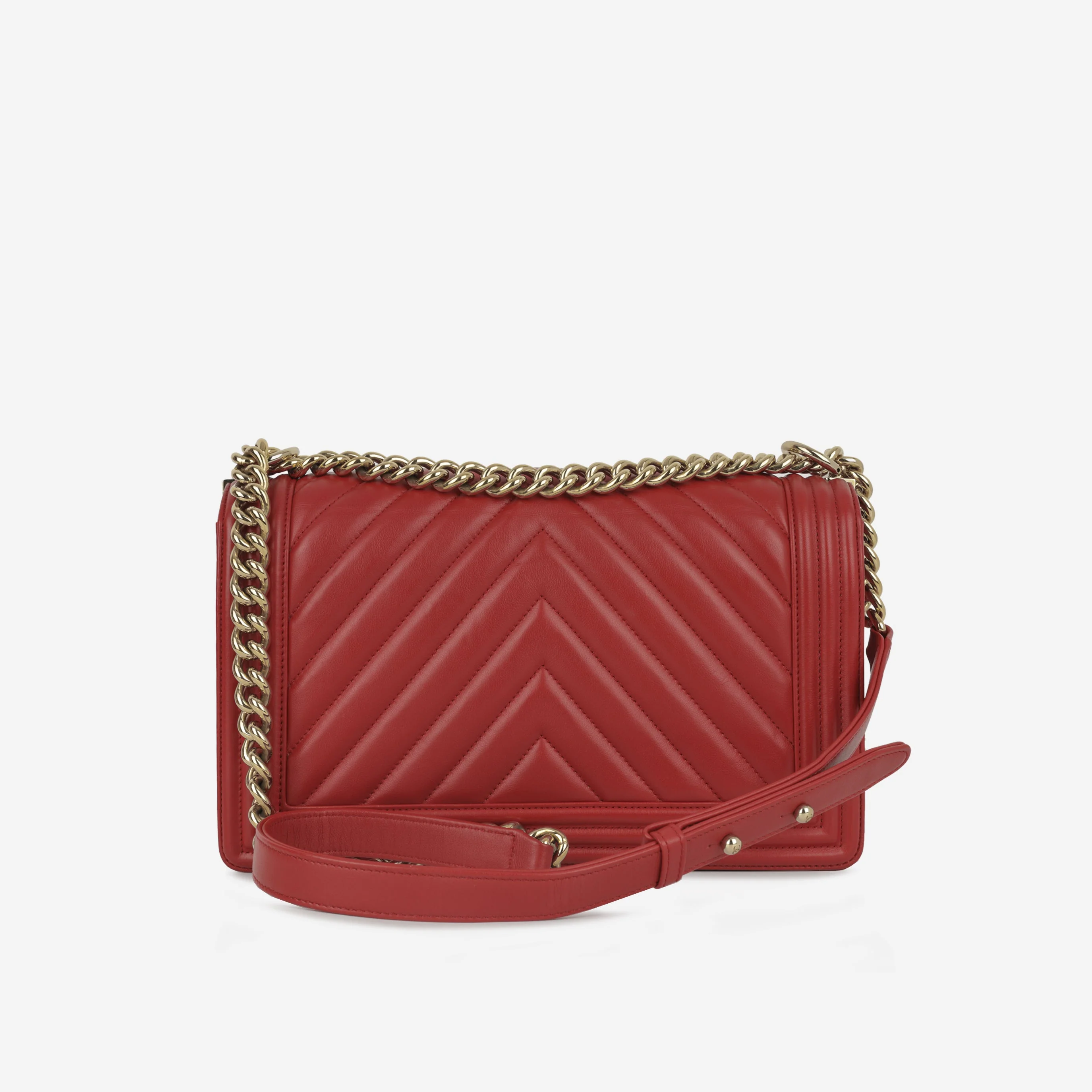 Chanel New Medium Boy Bag - Red Chevron Lambskin | Champagne Gold Hardware - Image 3