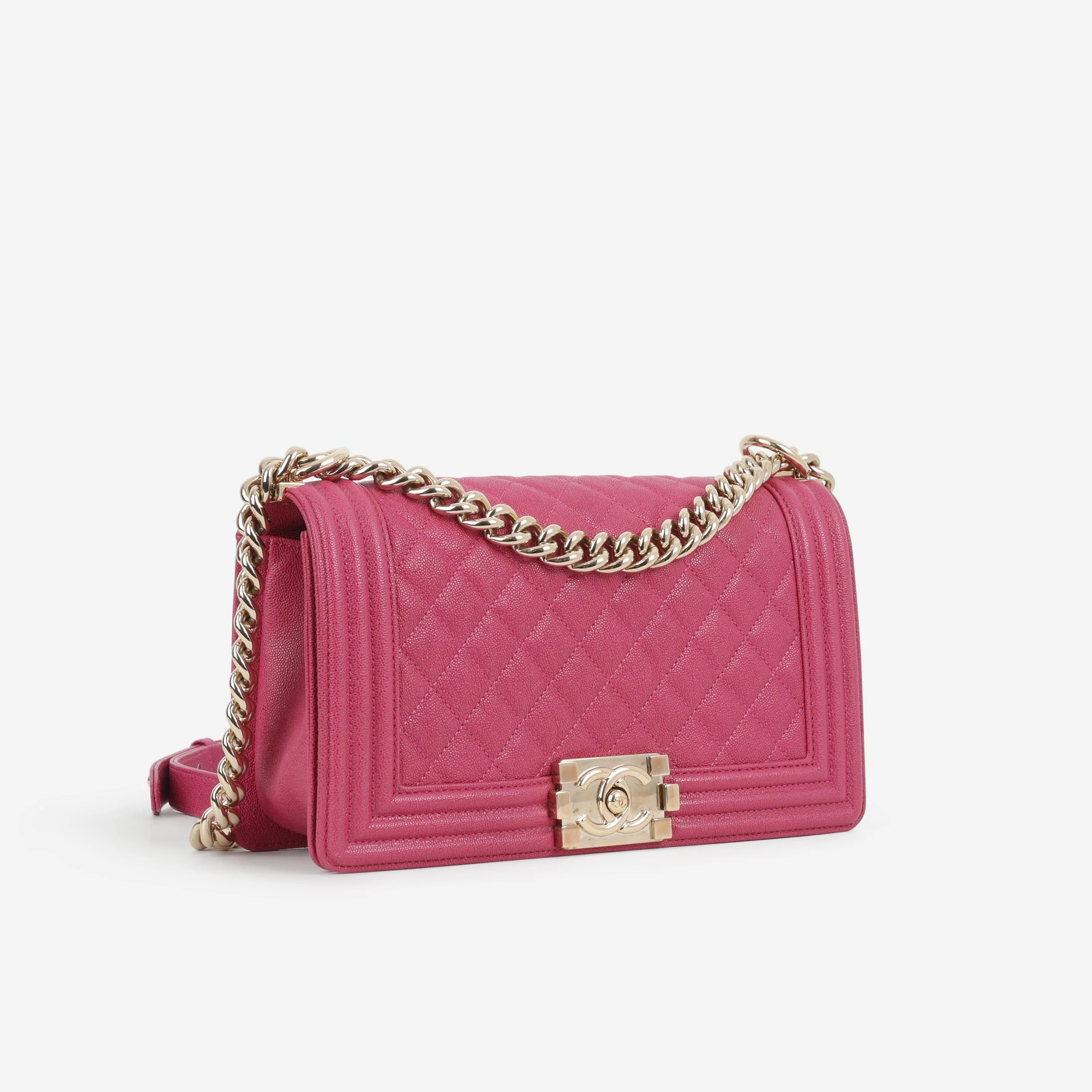 Chanel Old Medium Boy Bag - Fuchsia Caviar | Champagne Gold Hardware - Image 2