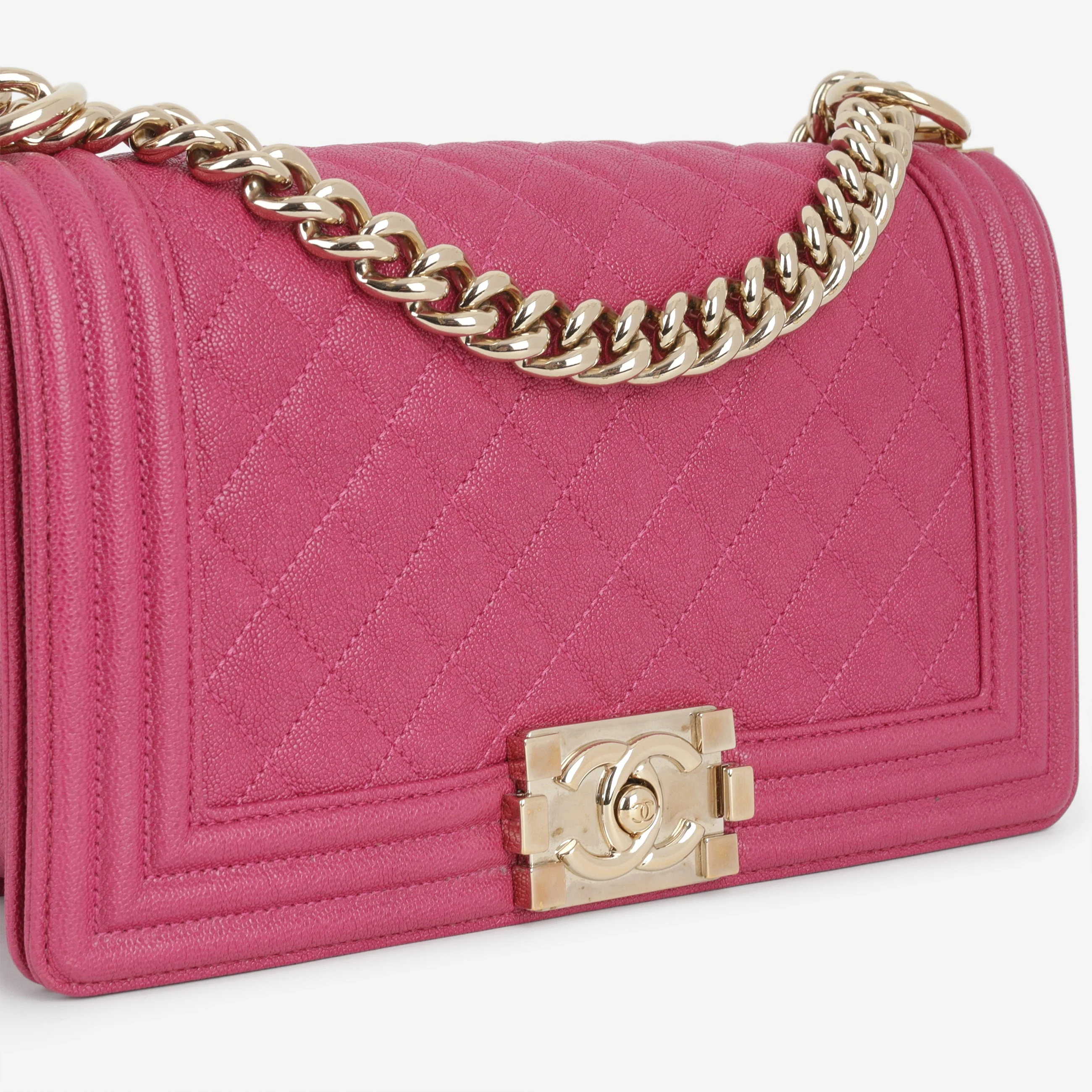 Chanel Old Medium Boy Bag - Fuchsia Caviar | Champagne Gold Hardware - Image 3