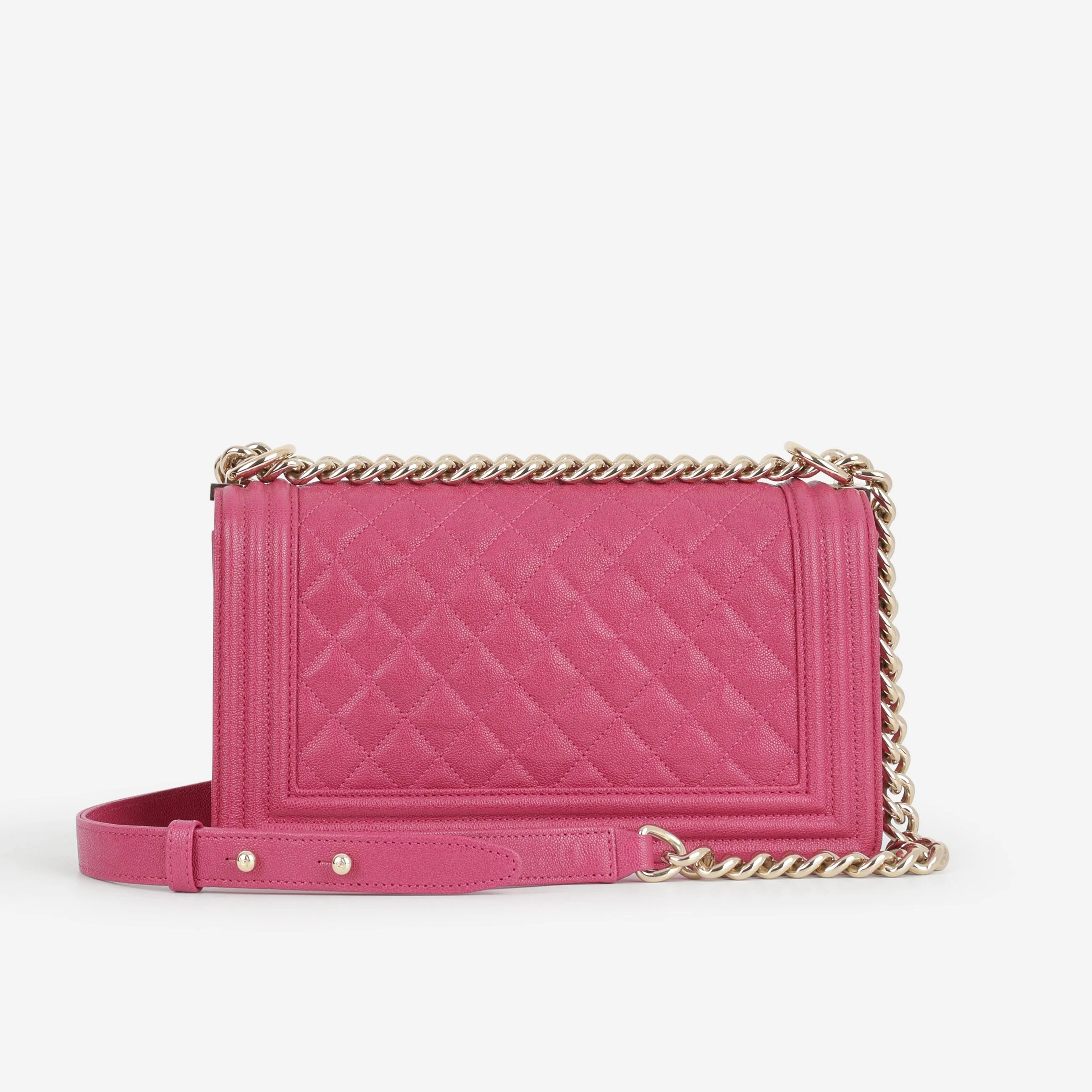 Chanel Old Medium Boy Bag - Fuchsia Caviar | Champagne Gold Hardware - Image 4