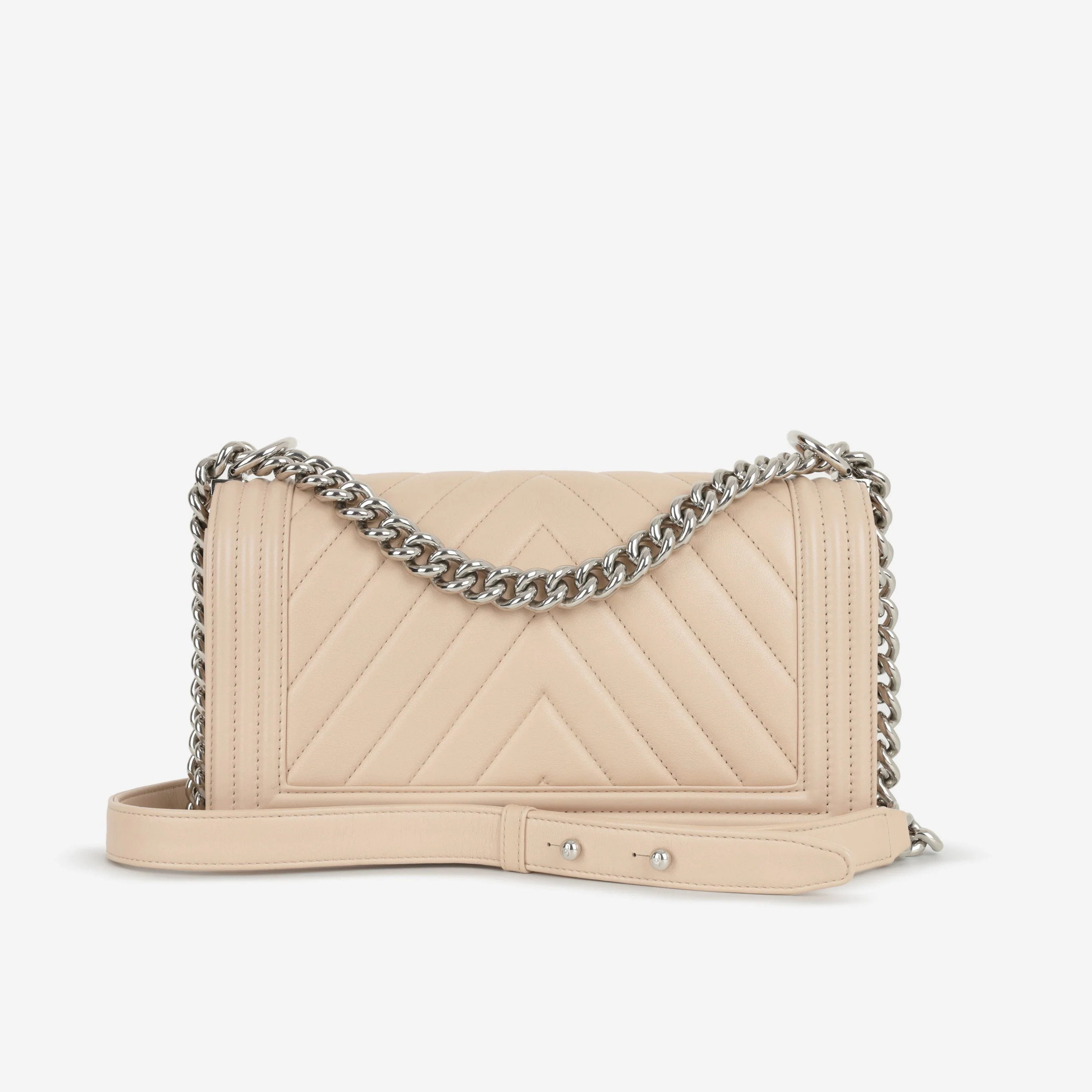 Chanel Old Medium Boy Bag - Nude Chevron Lambskin | Silver Hardware - Image 2